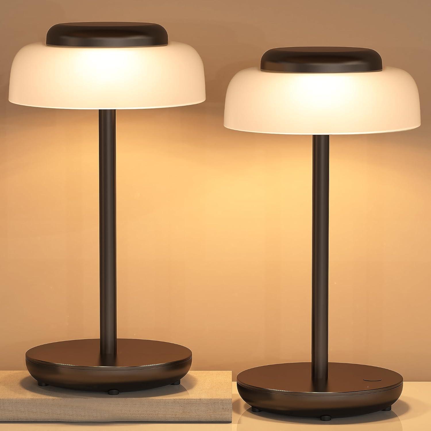 Urien Sleek Black Mushroom-Inspired Cordless Table Lamp