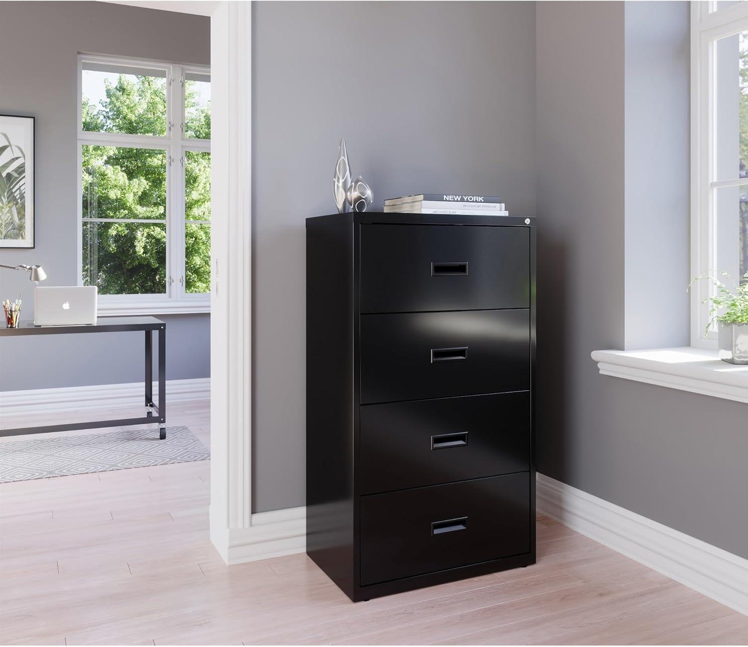 Black Steel 4-Drawer Lockable Lateral File Cabinet