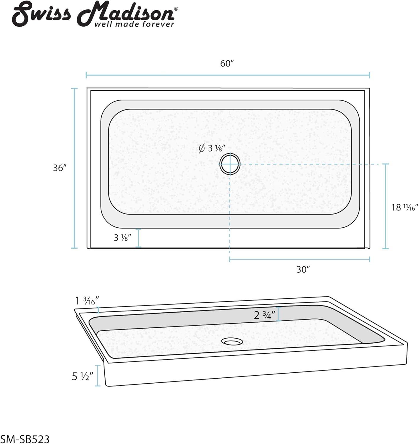 Voltaire 60" x 36" Single-Threshold, Shower Base