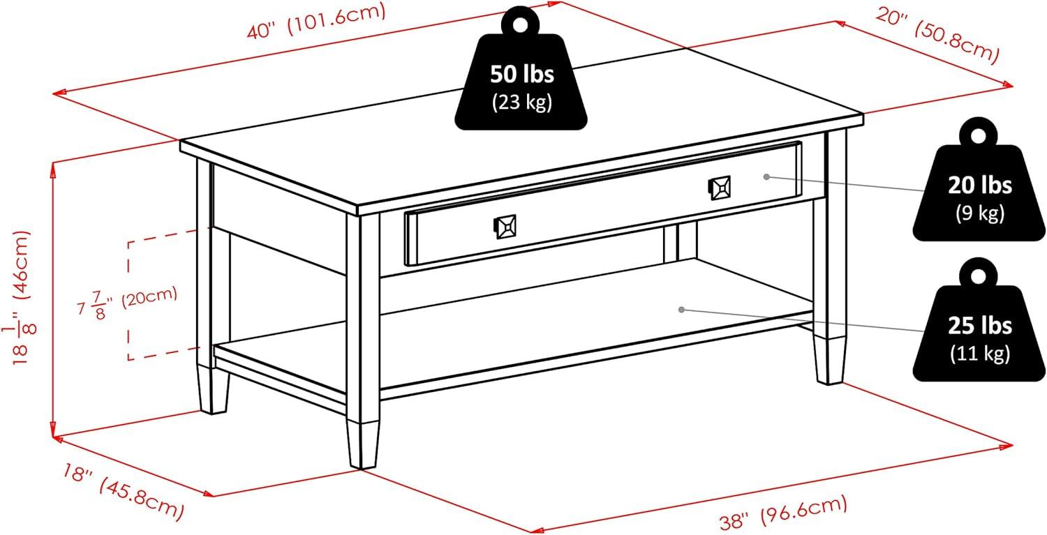 Richmond Coffee Table with Tapered Leg Walnut Finish - Winsome: Storage Shelf, Modern Brushed-Chrome Knobs