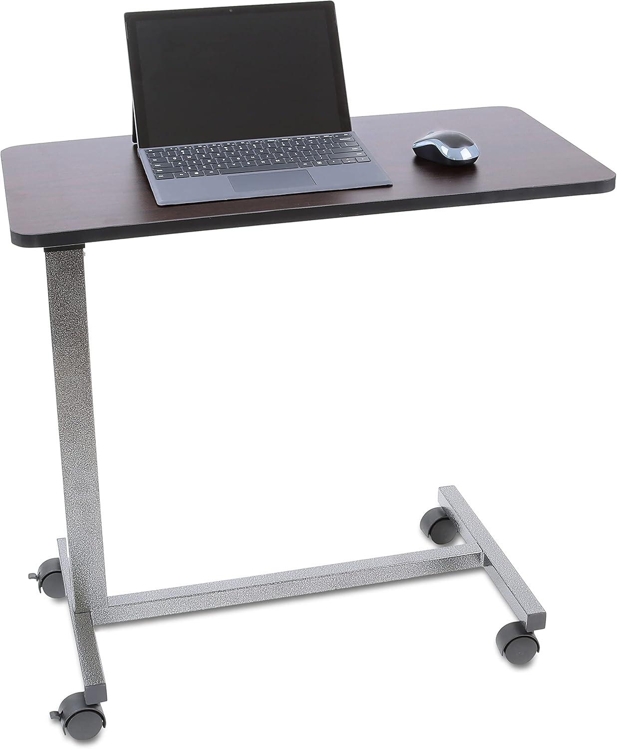 Carex Overbed Table with Adjustable Tray for Laptop, Portable with Wheels, For Home Use, Brown