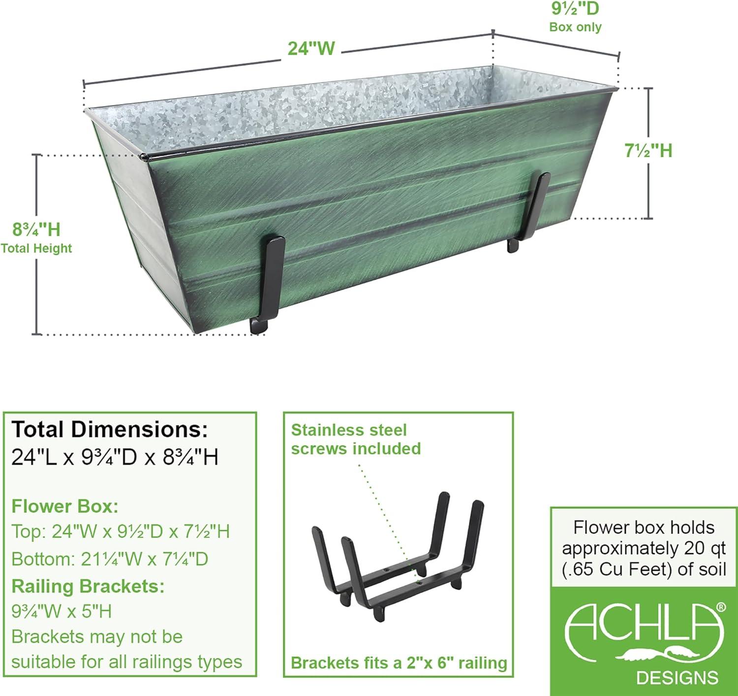 Medium Green Galvanized Flower Box with Brackets