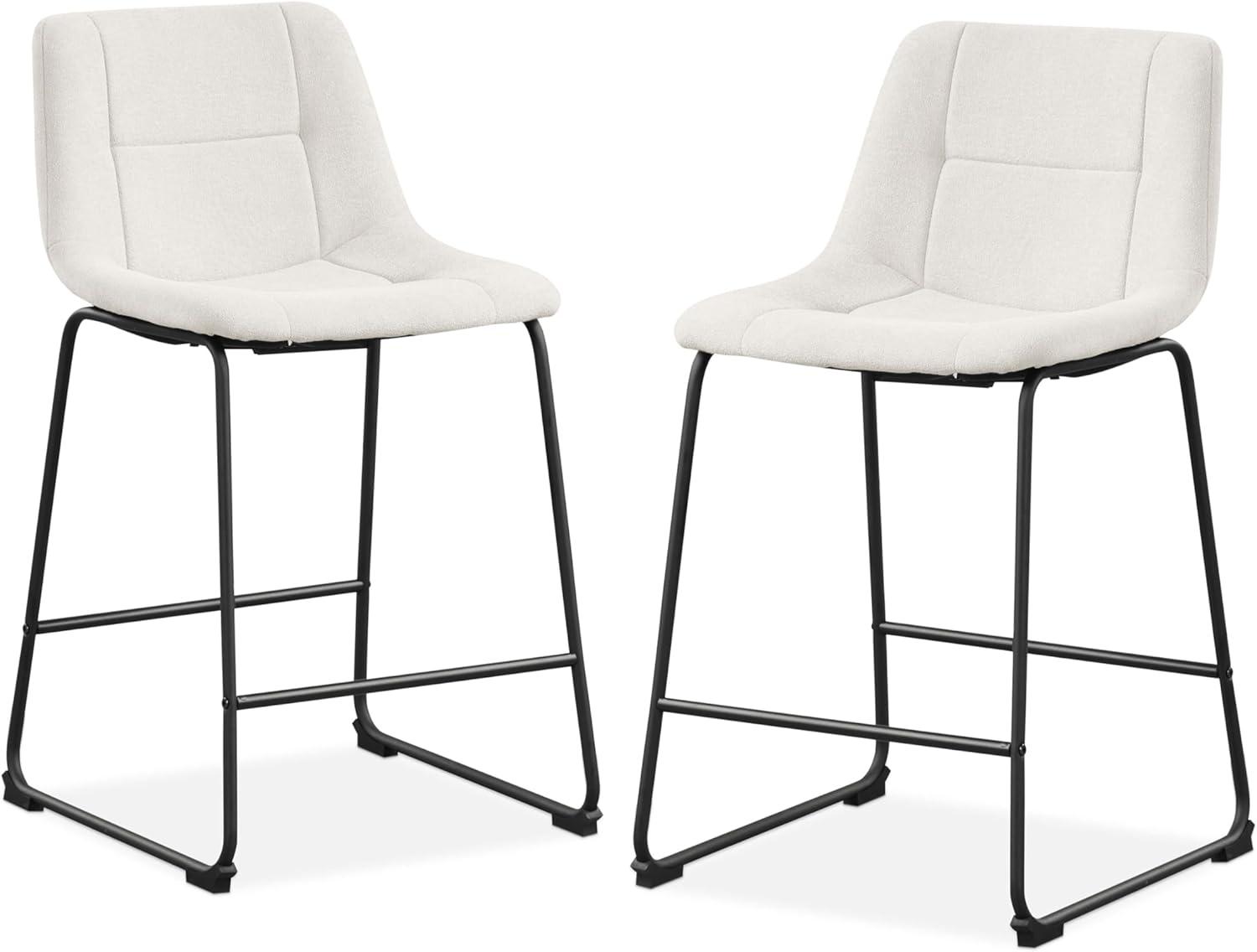 Furniture of America Perri Modern Chenille Counter Height Dining Chairs, White (Set of 2)