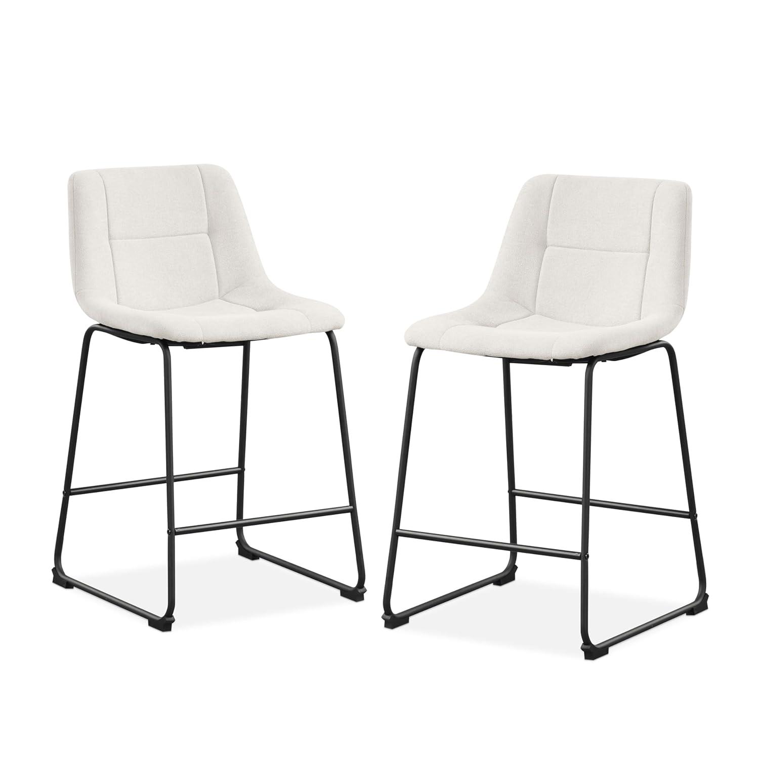 Furniture of America Perri Modern Chenille Counter Height Dining Chairs, White (Set of 2)
