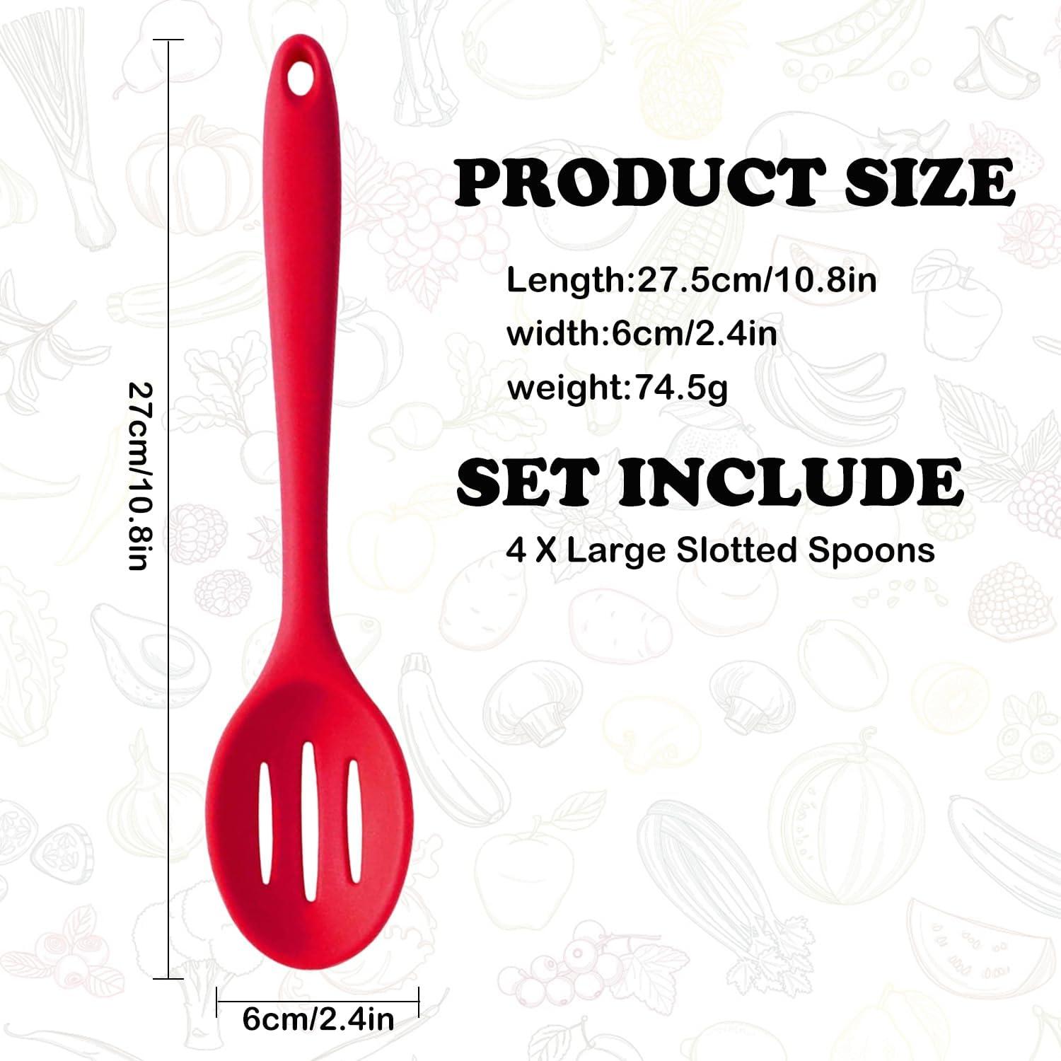 4 Cucharas Ranuradas de Silicona Cuchara Mezcladora Antiadherente de Silicona Resistente Al Calor para Hornear, Servir y Revolver