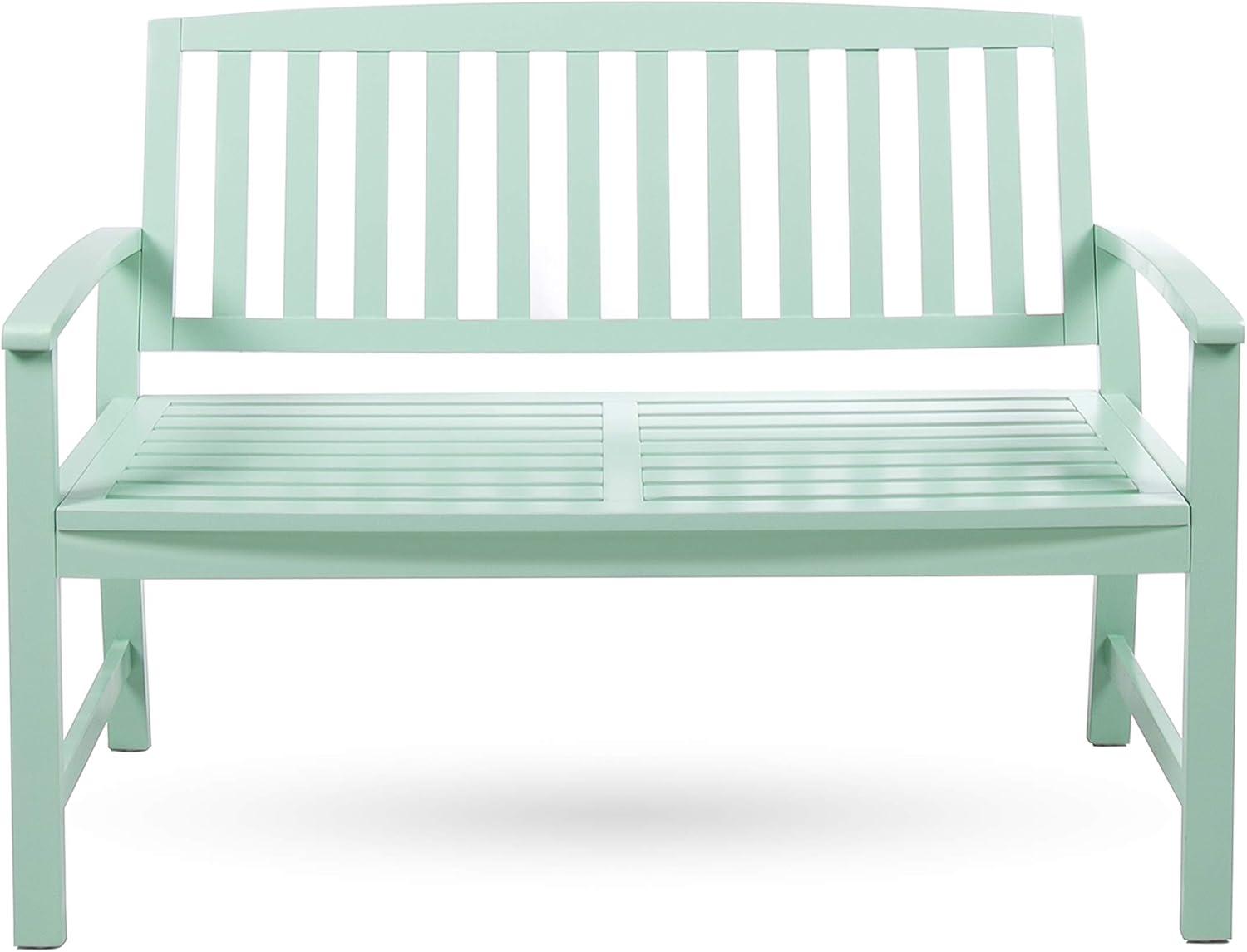 GDF Studio Rubie Outdoor Acacia Wood Bench, Light Mint