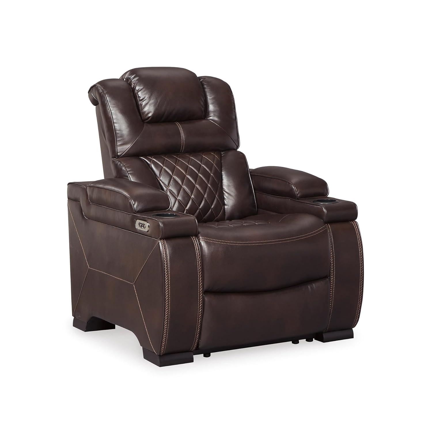 Warnerton Power Recliner with Adjustable Headrest Chocolate: USB Port, Cup Holder - Signature Design by Ashley