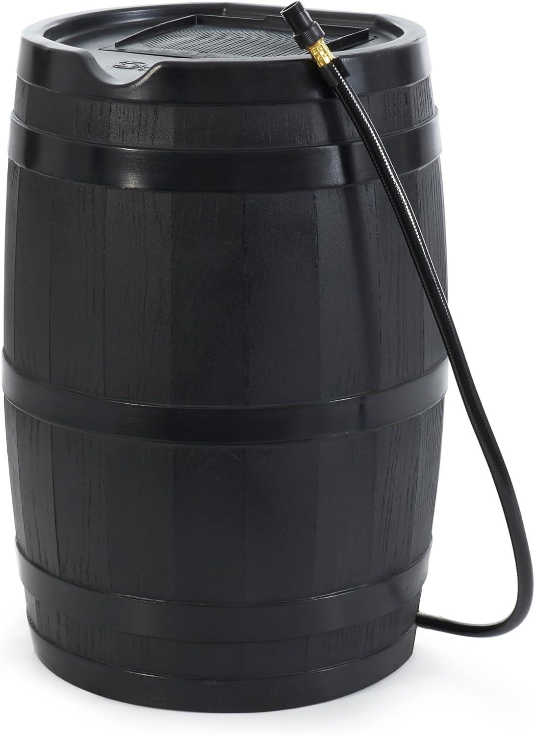 FCMP Outdoor FCMP Outdoor 45 Gallon Outdoor Rain Water Catcher Barrel Container, Black