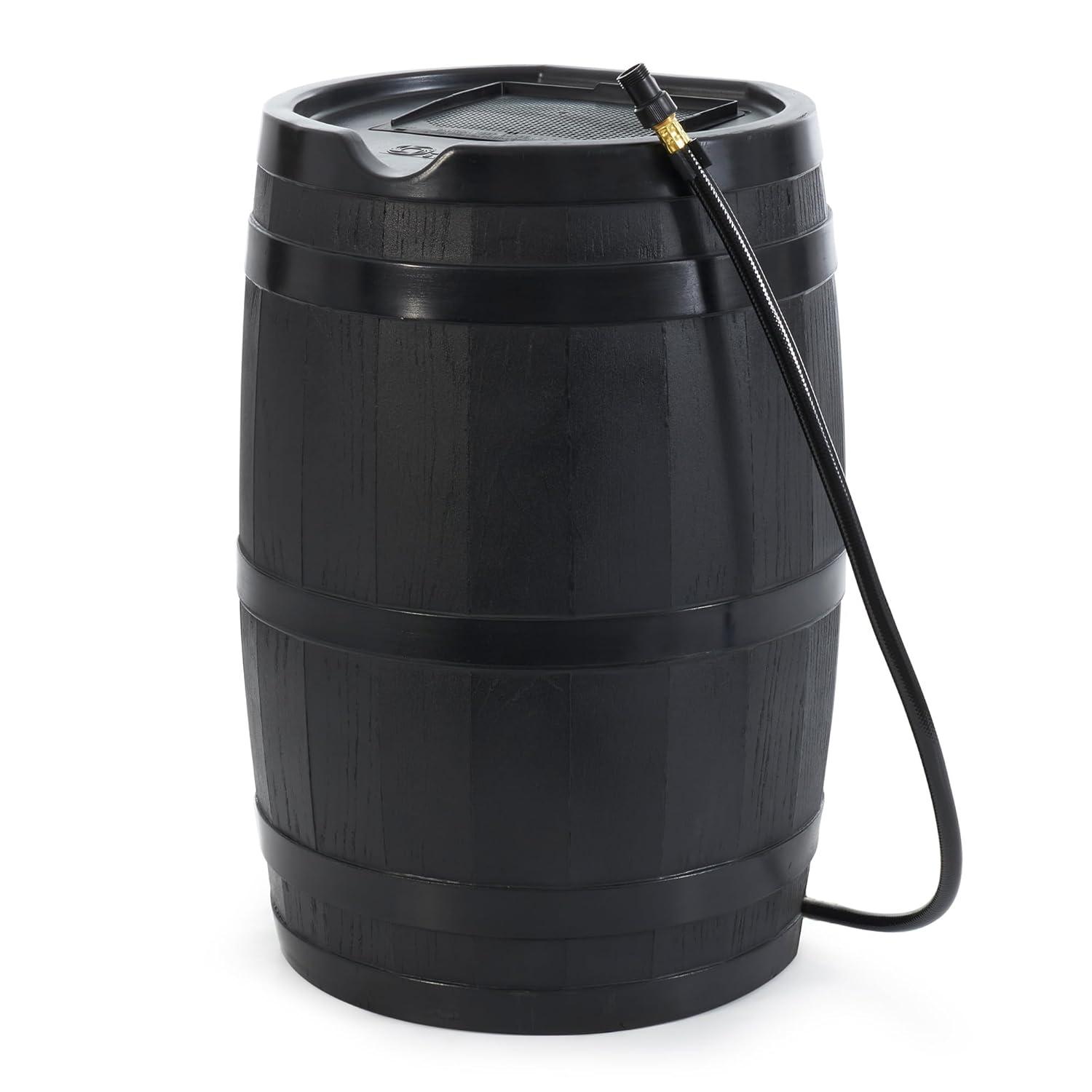 FCMP Outdoor FCMP Outdoor 45 Gallon Outdoor Rain Water Catcher Barrel Container, Black