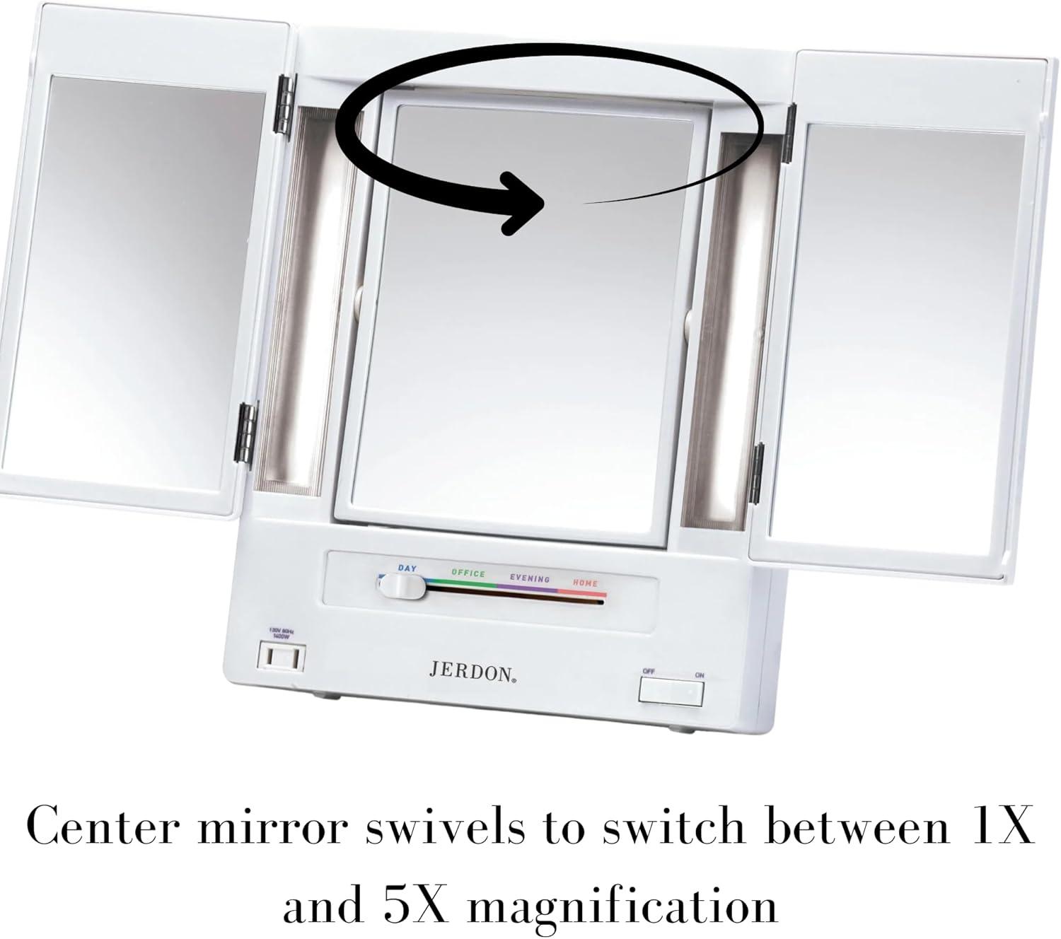 Symple Stuff Washington Mews TriFold Lighted Tabletop Makeup Mirror, Plug In