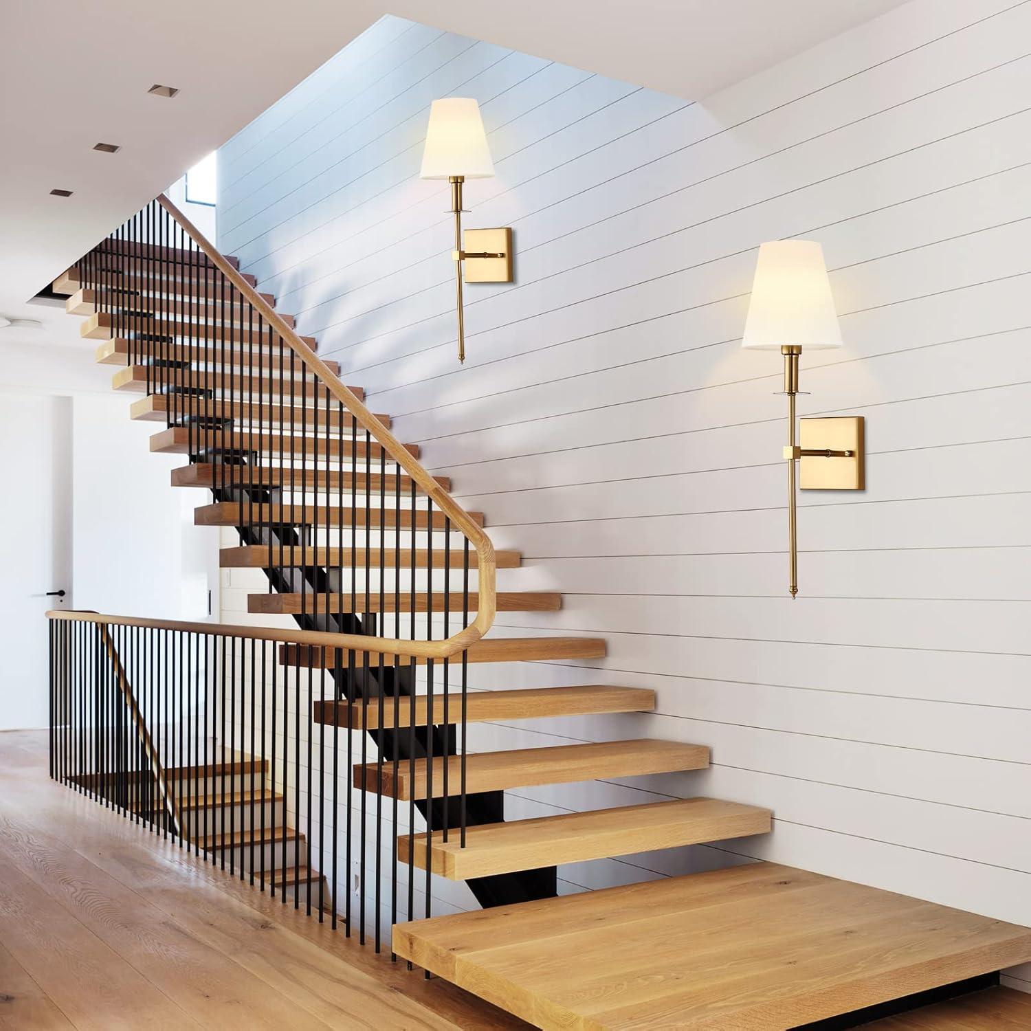 Gold Wall Sconces Set of Two, Modern Crystal Wall Light with E26 Socket Hardwired Sconces Wall Lighting Bedside Wall Lamp Crystal Decor Wall Mount Light Fixture for Living room, Bedroom, Hallway