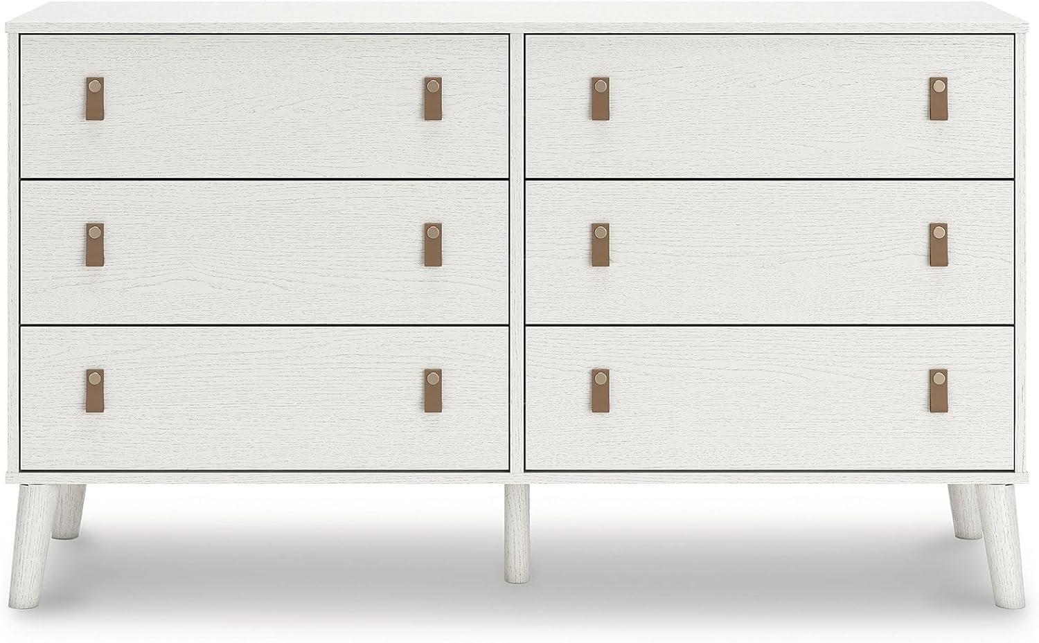 White Contemporary 6-Drawer Dresser with Faux Leather Pulls