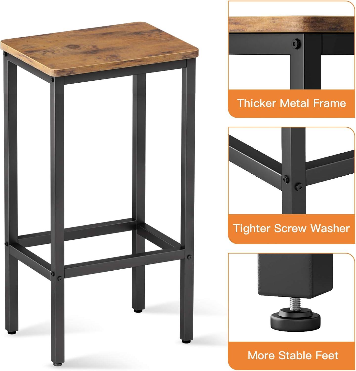 ODK 25.6 Inch Height Industrial Modern Wooden Counter Stool Seat Barstool with Footrest for Kitchen Island, Rustic Brown, Set of 2