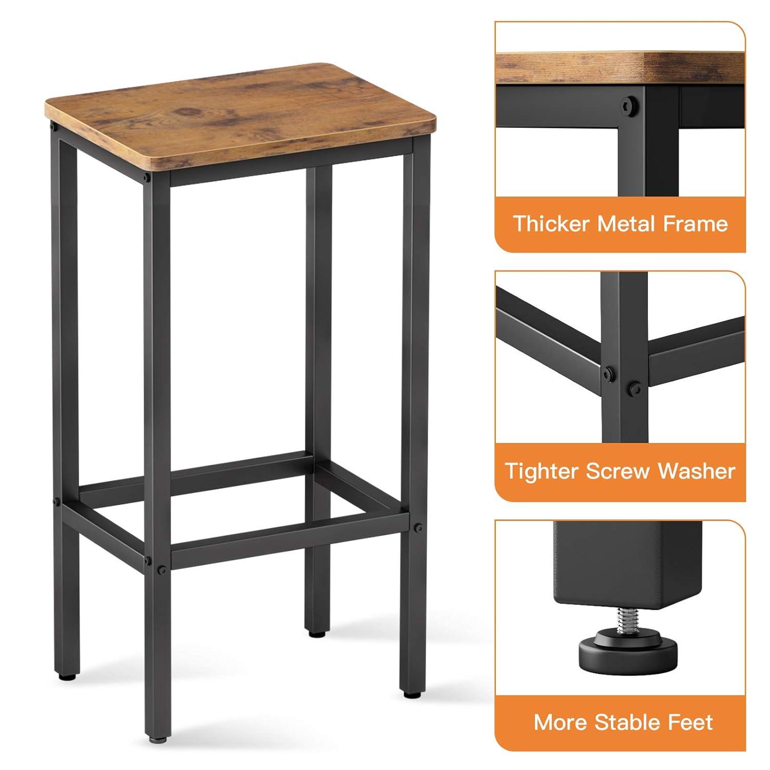 ODK 25.6 Inch Height Industrial Modern Wooden Counter Stool Seat Barstool with Footrest for Kitchen Island, Rustic Brown, Set of 2