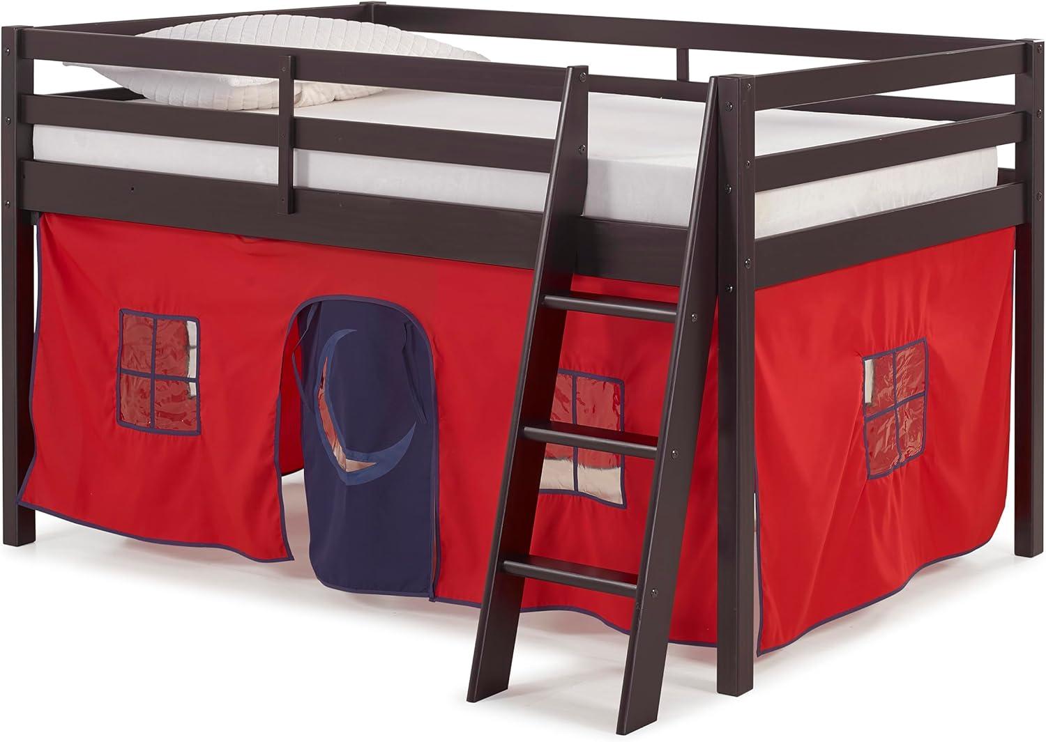 Espresso Twin Loft Bed with Ladder and Guardrails