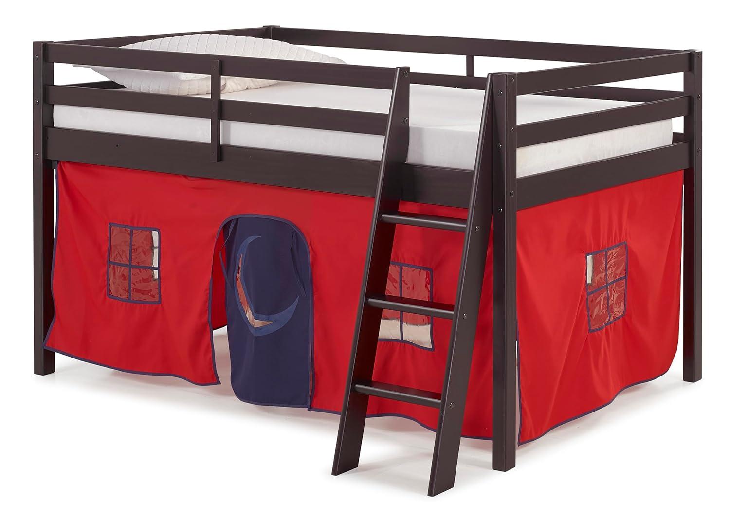 Espresso Twin Loft Bed with Ladder and Guardrails