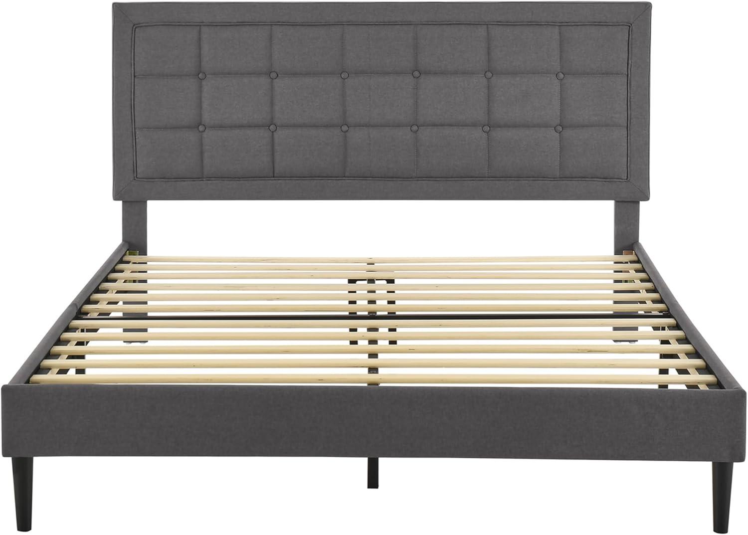 DeCoro Mornington Upholstered 2.0 Platform Full Size Bed Frame with Headboard for Indoor Use, Bedrooms, and Sleep Essentials, Queen, Grey