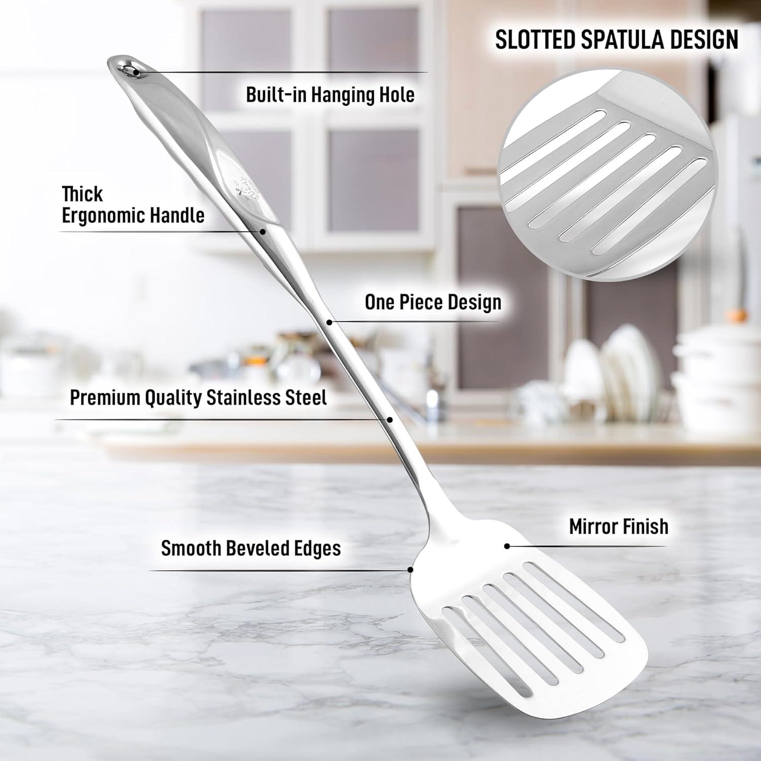 Zulay Kitchen 14.8 inch Slotted Turner -  Stainless Steel Heavy Duty Metal Spatula With Easy Grip Handle