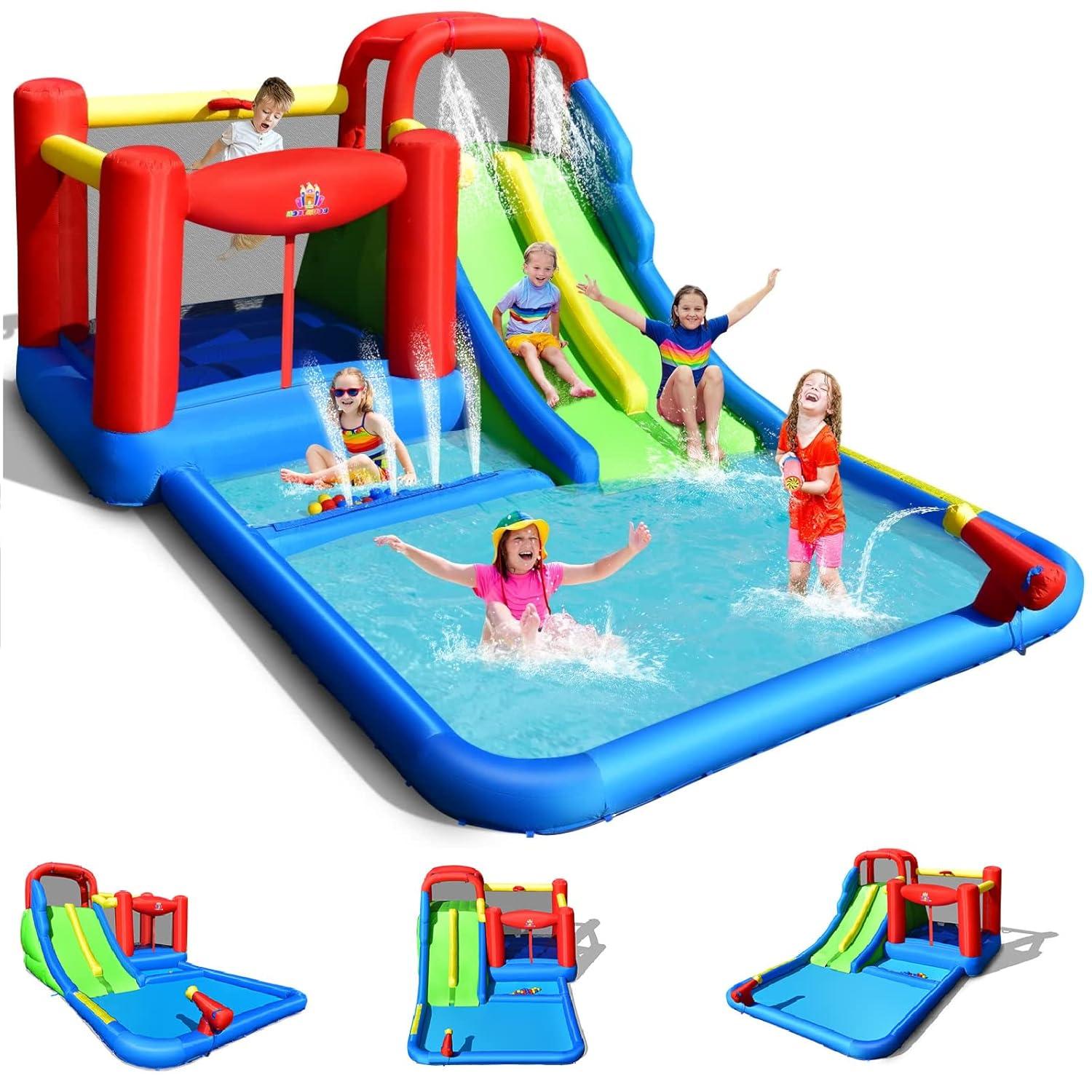 Costway Inflatable Water Slide Giant Kids Water Park w/ Double Slides & 735W Blower