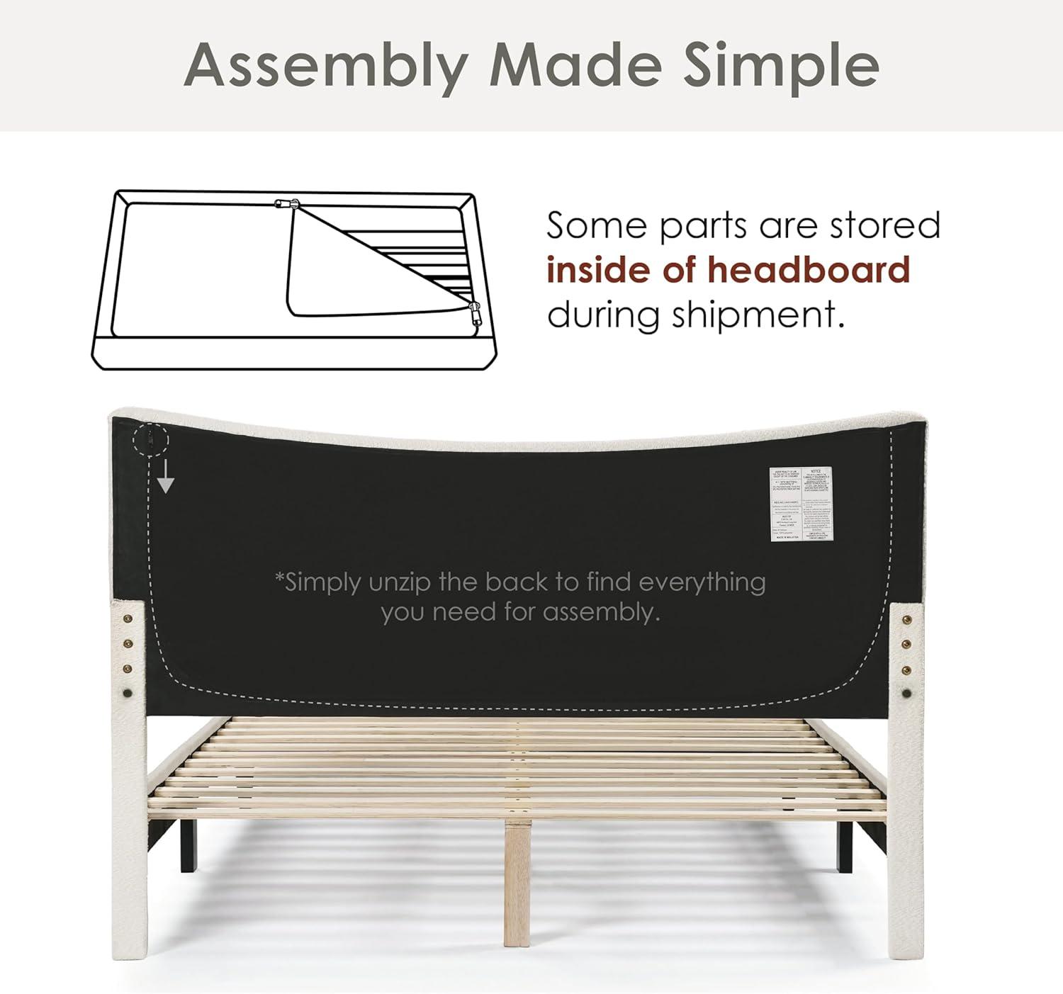 24/7 Shop At Home Queen Heartwild Modern Boucle Upholstered Wingback Platform Bed White