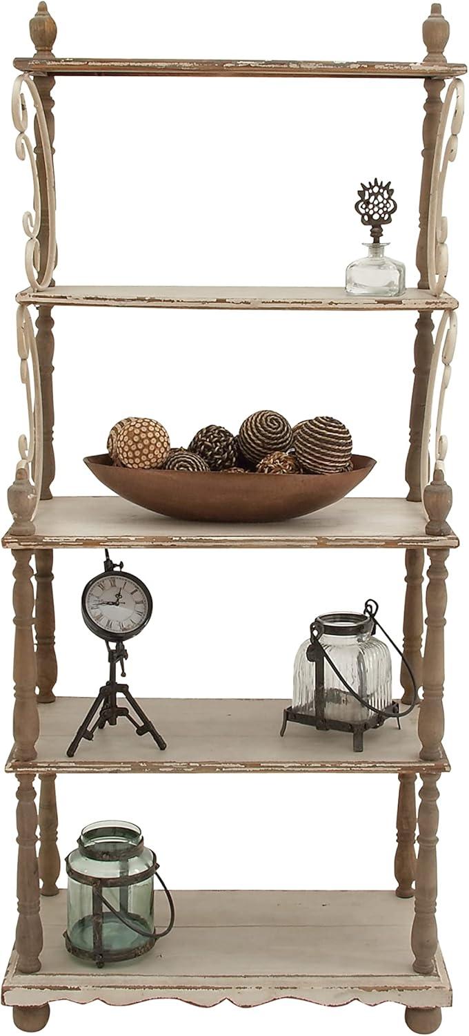 75" x 32" Farmhouse Wood Shelving Unit Off White - Olivia & May: 5-Tier Storage Bookcase
