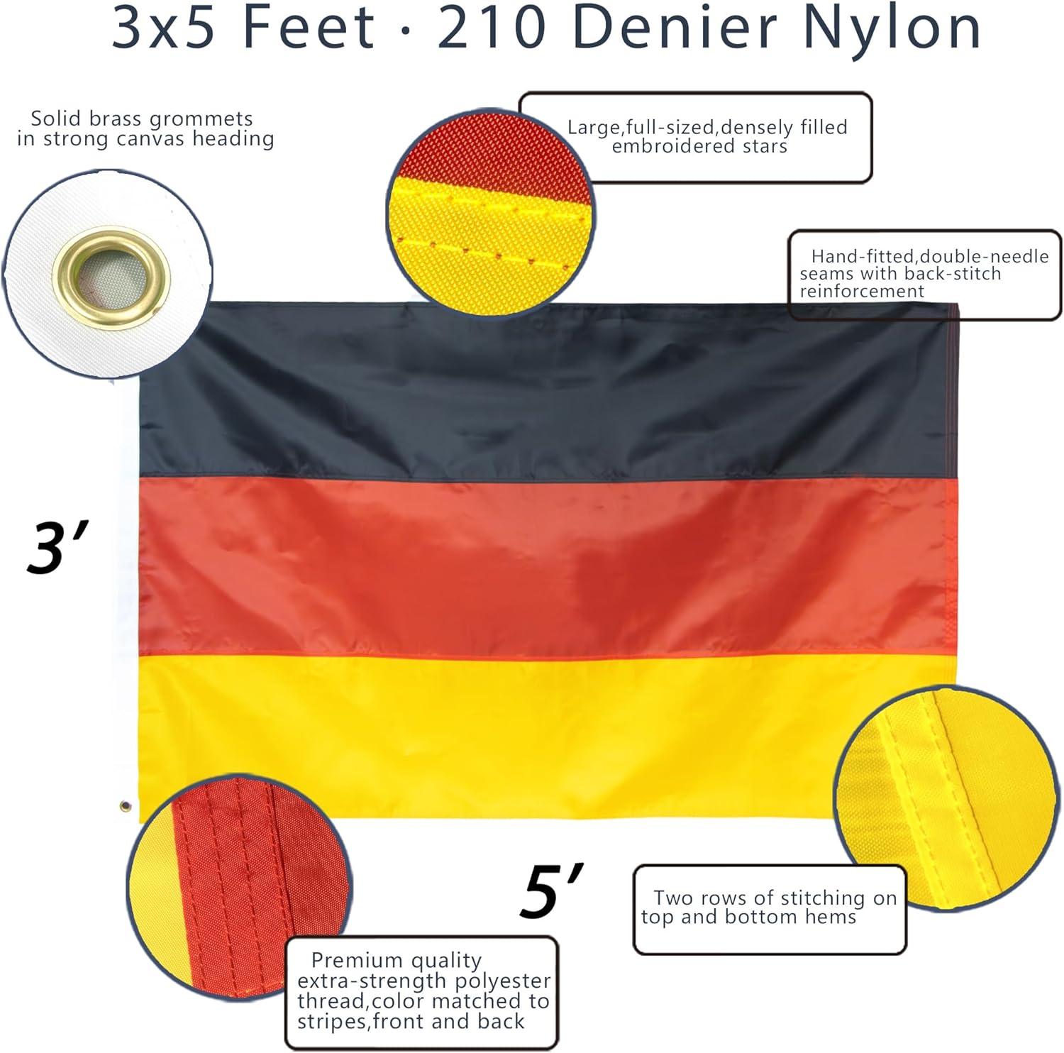 Heavy Duty Nylon Embroidered Germany Flag 3x5 Feet