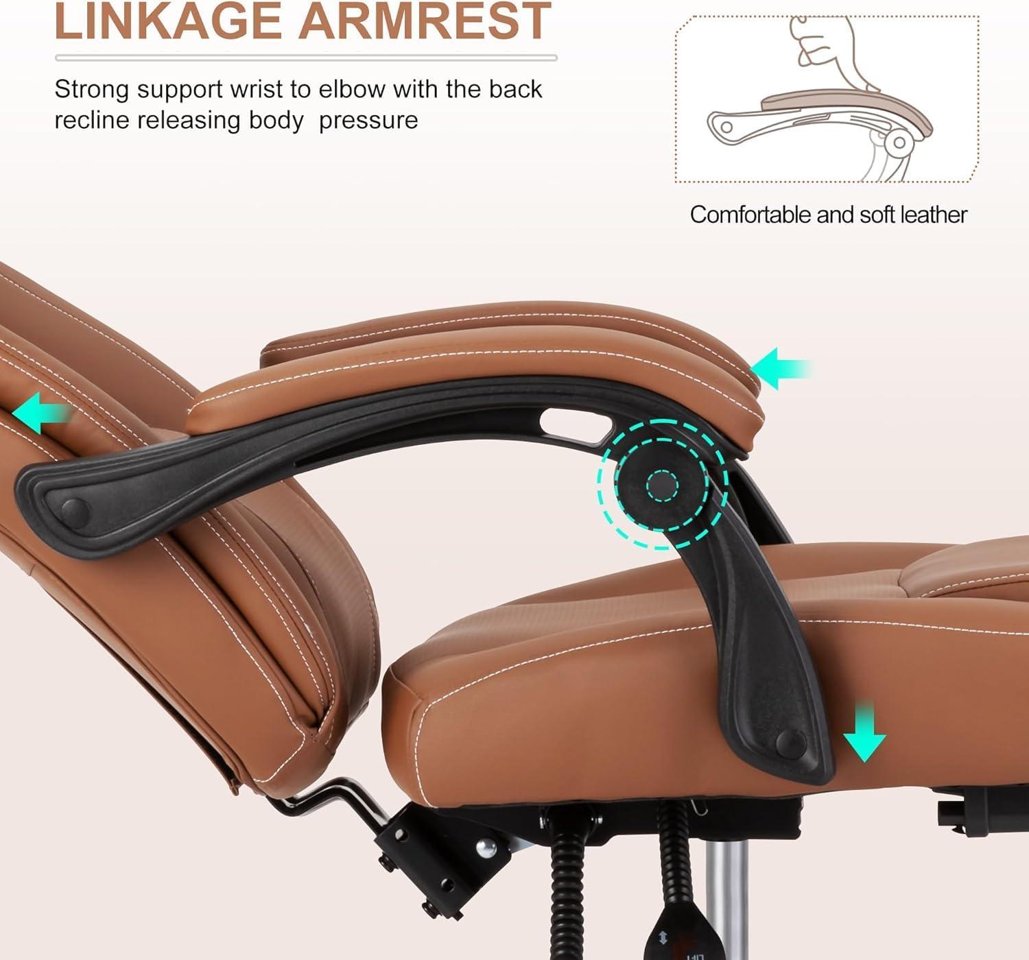 Hokku Designs Executive Office Chair With Footrest,Thick Leather Office Chair With Lumbar Support,90-155°Adjustable Reclining Office Chair, Comfy Ergonomic Computer Desk Chair For Home Office(Black)Visit The BOWTHY Store