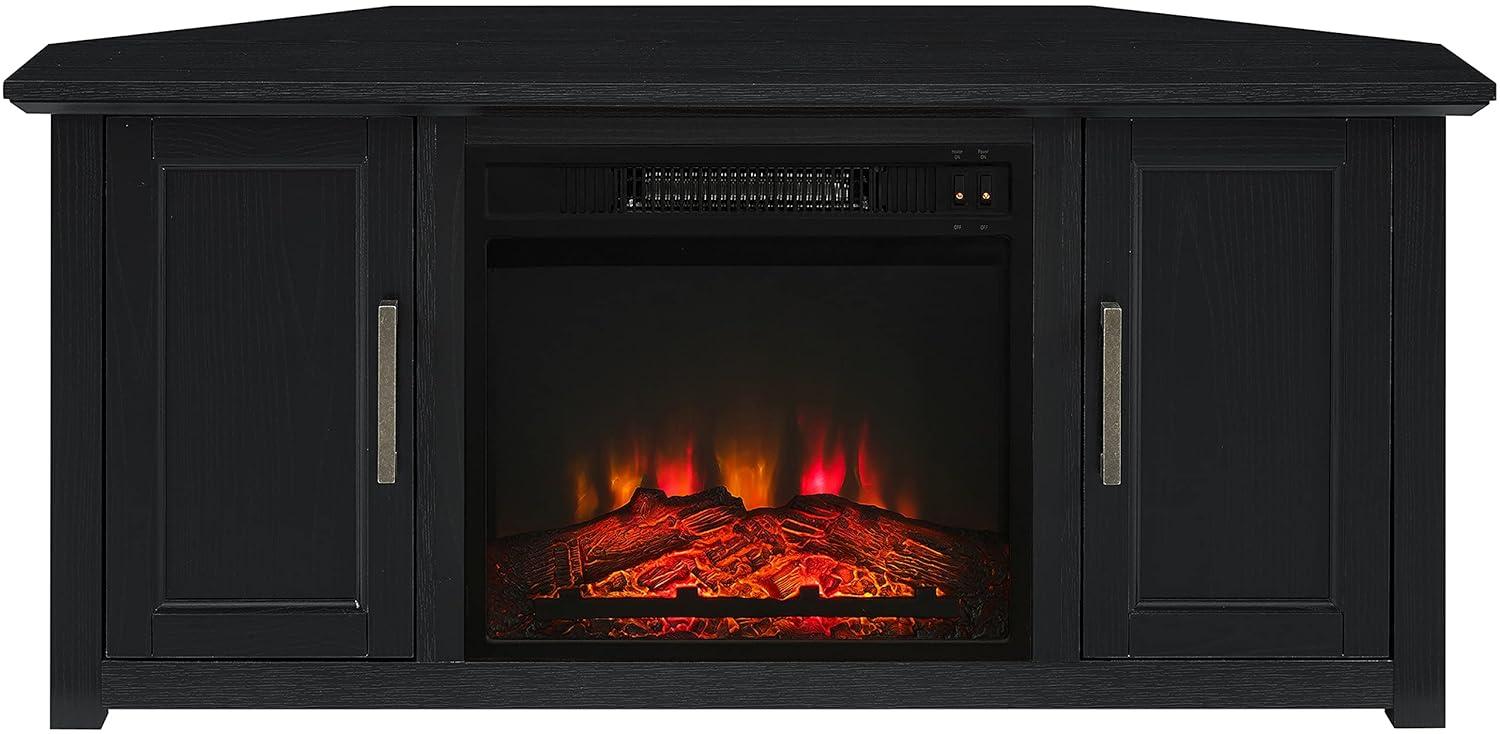 Crosley Camden Corner TV Stand for TVs up to 50" with Fireplace Black : Mid-Century Modern, Adjustable Shelves, Cable Management