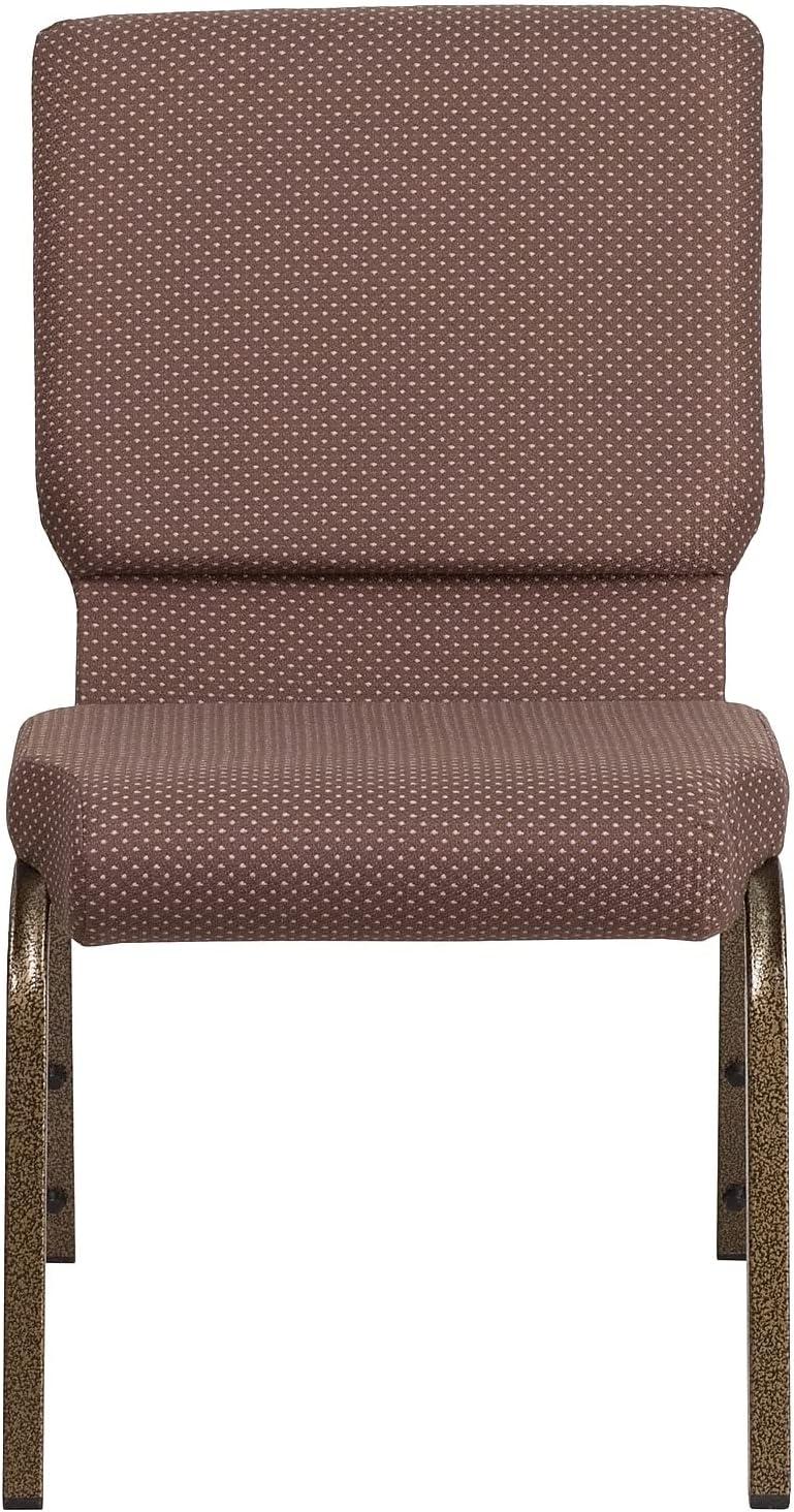 Flash Furniture HERCULES Series 18.5''W Stacking Church Chair in Brown Dot Fabric - Gold Vein Frame