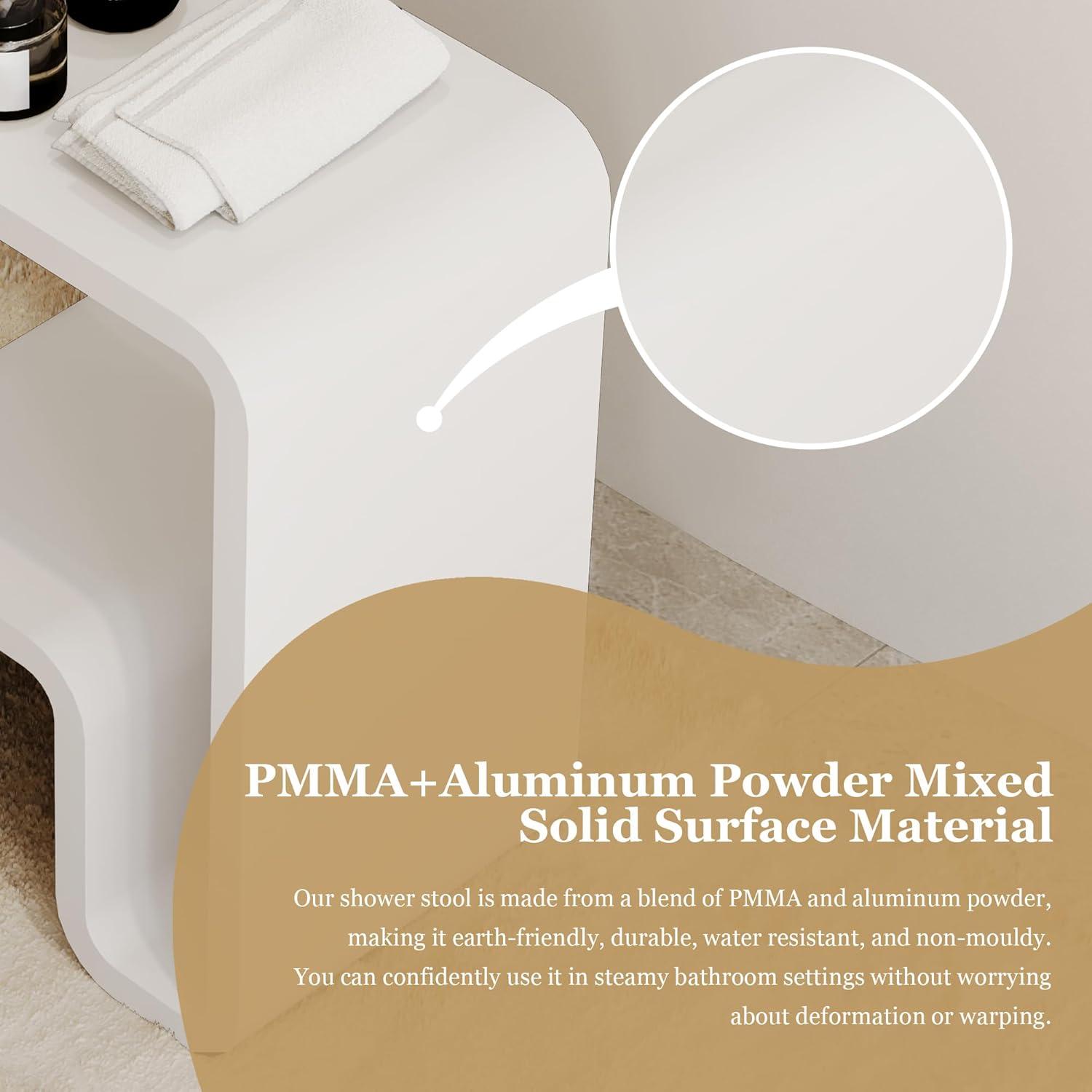 Matte White Solid Surface Dual-Layer Shower Stool