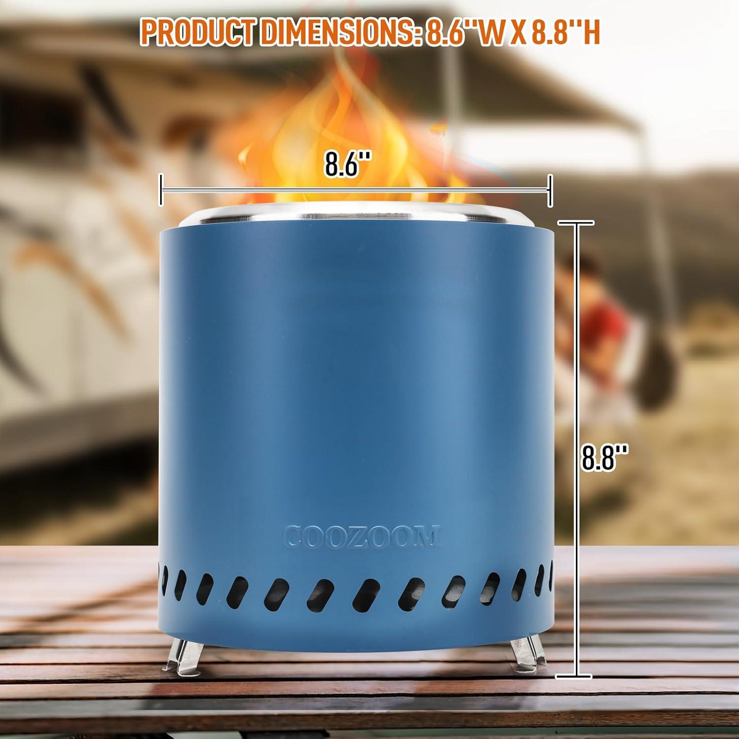 Smokeless Fire Pit 9.6 in. H Outdoor Portable Stainless Steel Tabletop Wood Burning Fire Pit with Storage Bag, Blue
