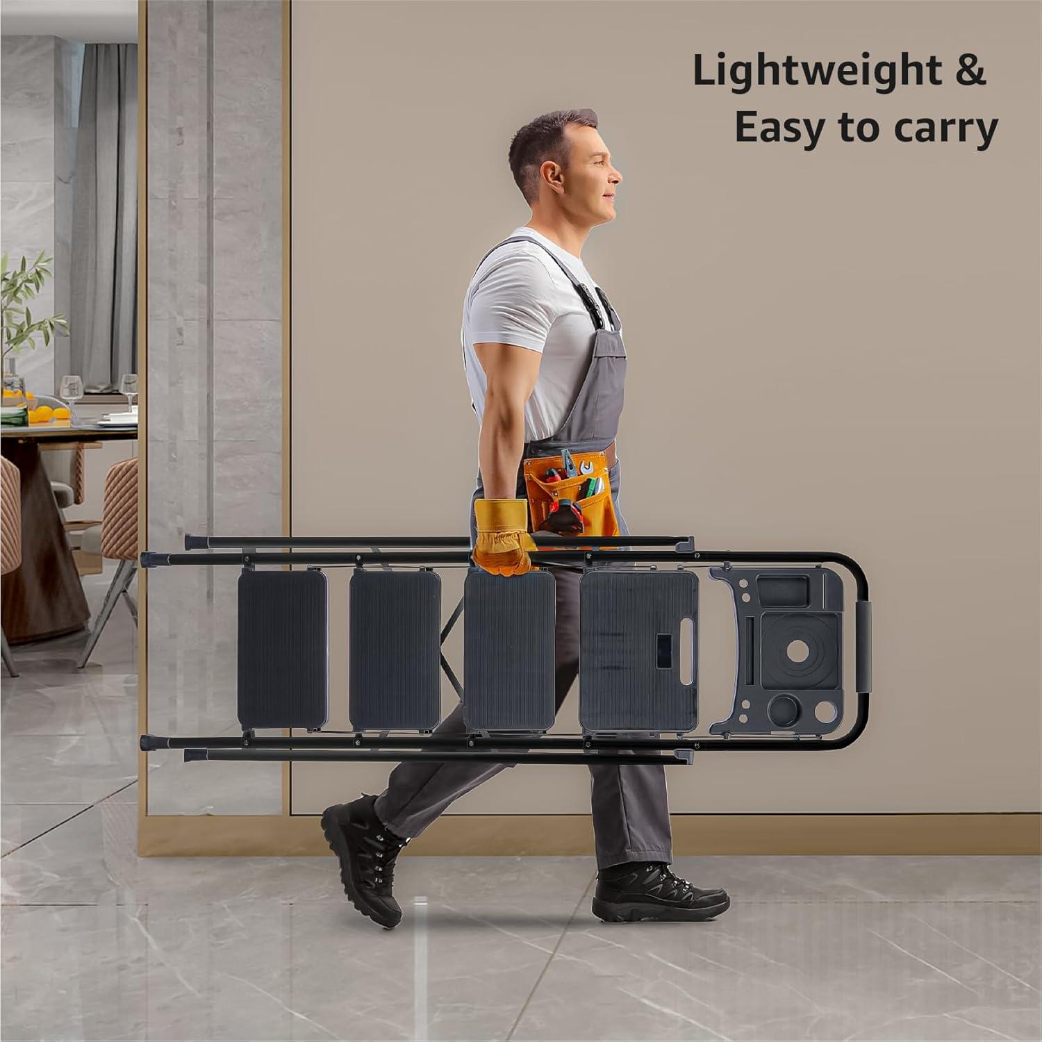 4-Step Ladder with Tool Platform, Wide Anti-Slip Platform & Thick Rubber Feet - Lightweight Heavy Duty Foldable & Portable - 330 lbs Capacity, Rubber Handgrip, Folding Step Stool - Black