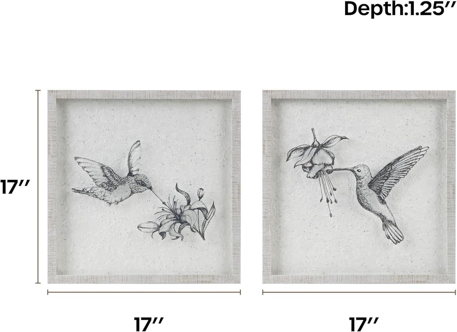 Neutral Hummingbird Glass Framed Wall Art Set