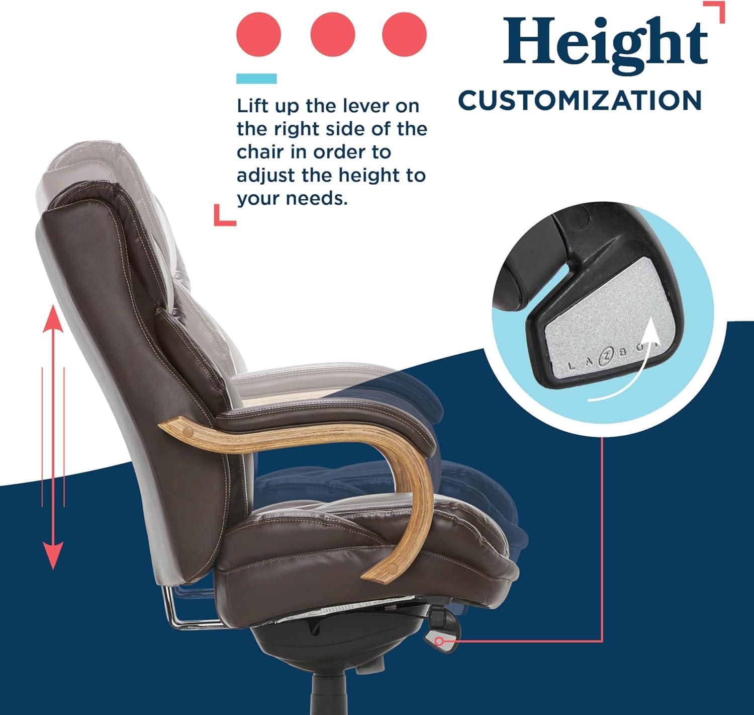 La-Z-Boy La-Z-Boy Harnett Big and Tall Executive Office Chair, Ergonomic High-Back Chair with Solid Wood Arms, ComfortCore with Memory Foam Cushions, Bonded Leather