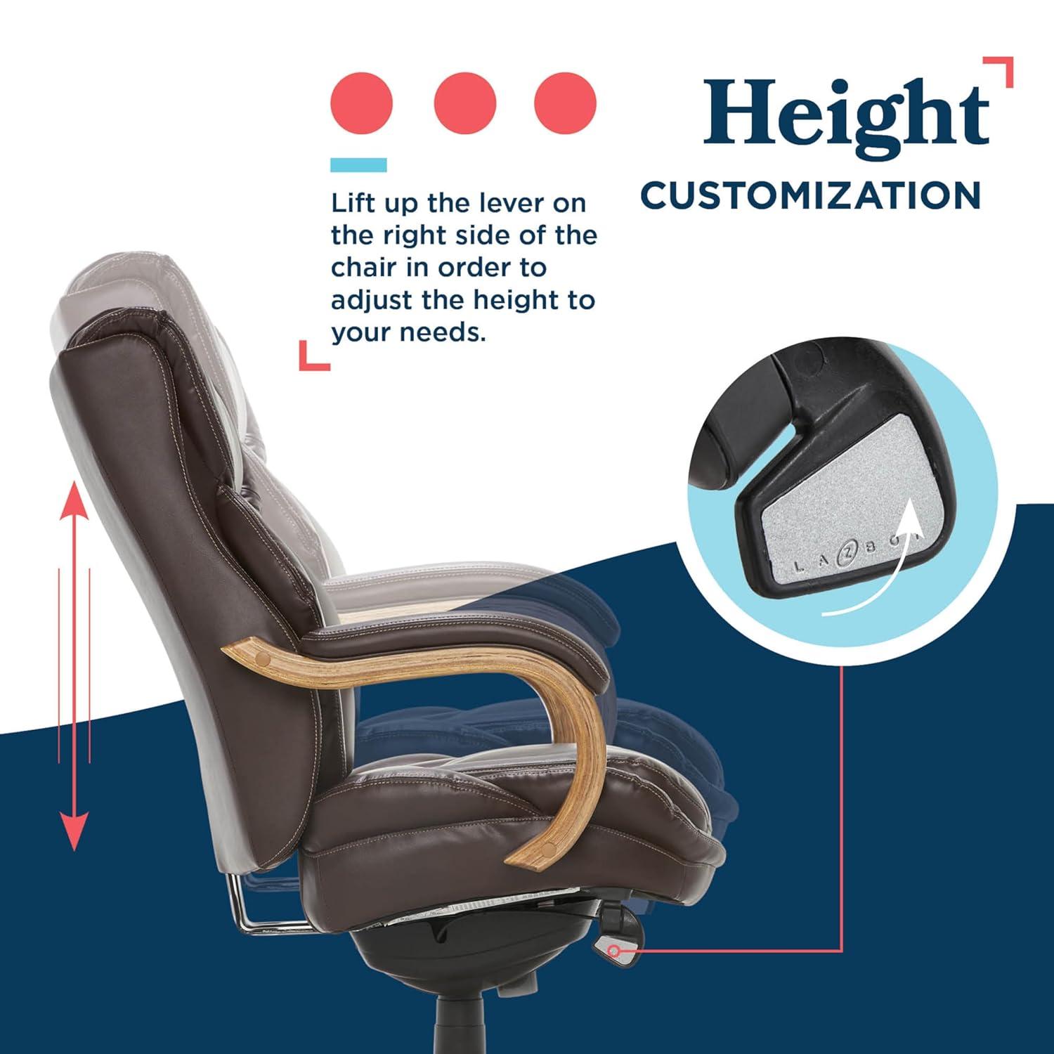 La-Z-Boy La-Z-Boy Harnett Big and Tall Executive Office Chair, Ergonomic High-Back Chair with Solid Wood Arms, ComfortCore with Memory Foam Cushions, Bonded Leather