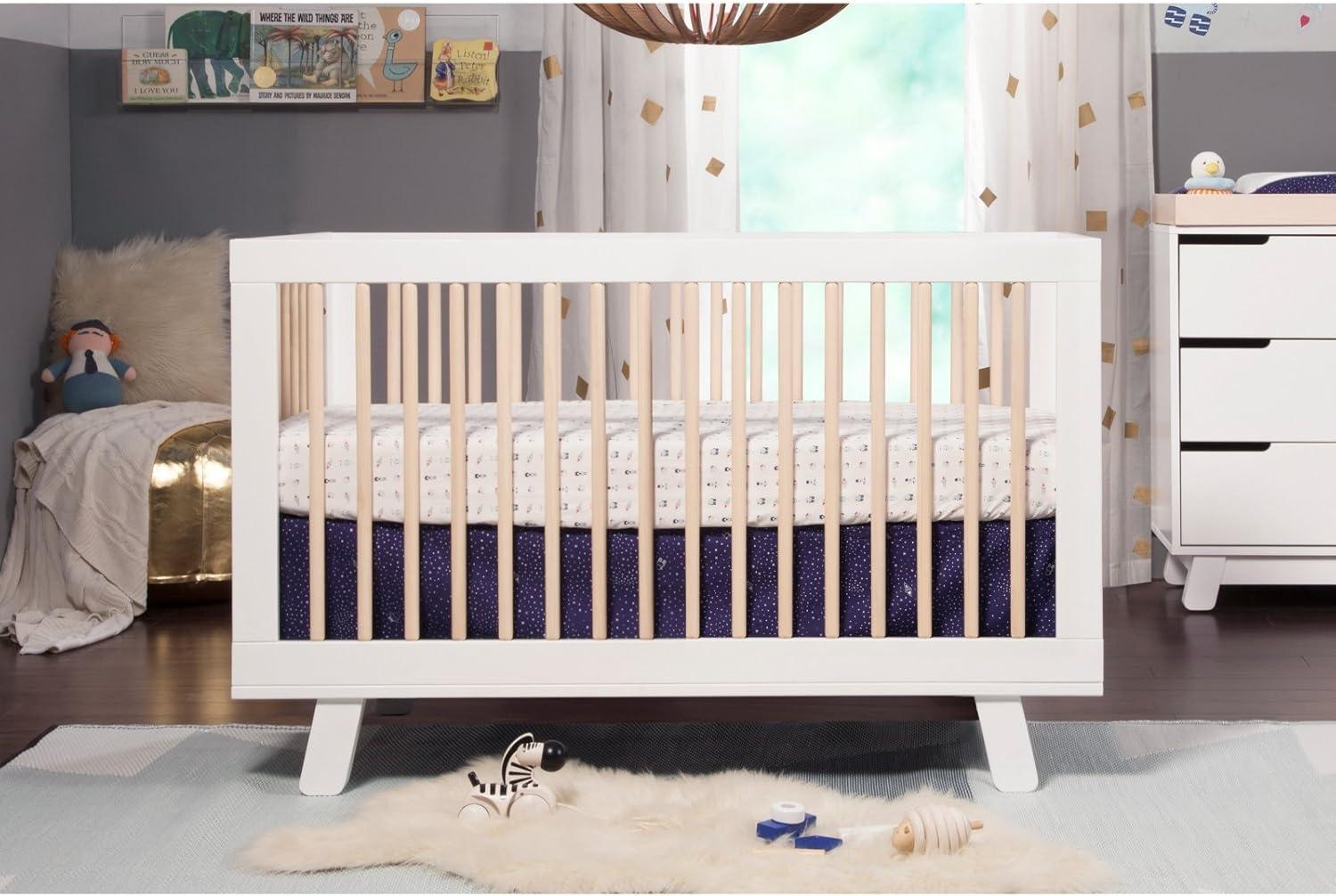 Babyletto Hudson Washed Natural Wood 3-in-1 Convertible Baby Crib with Toddler Bed Conversion Kit