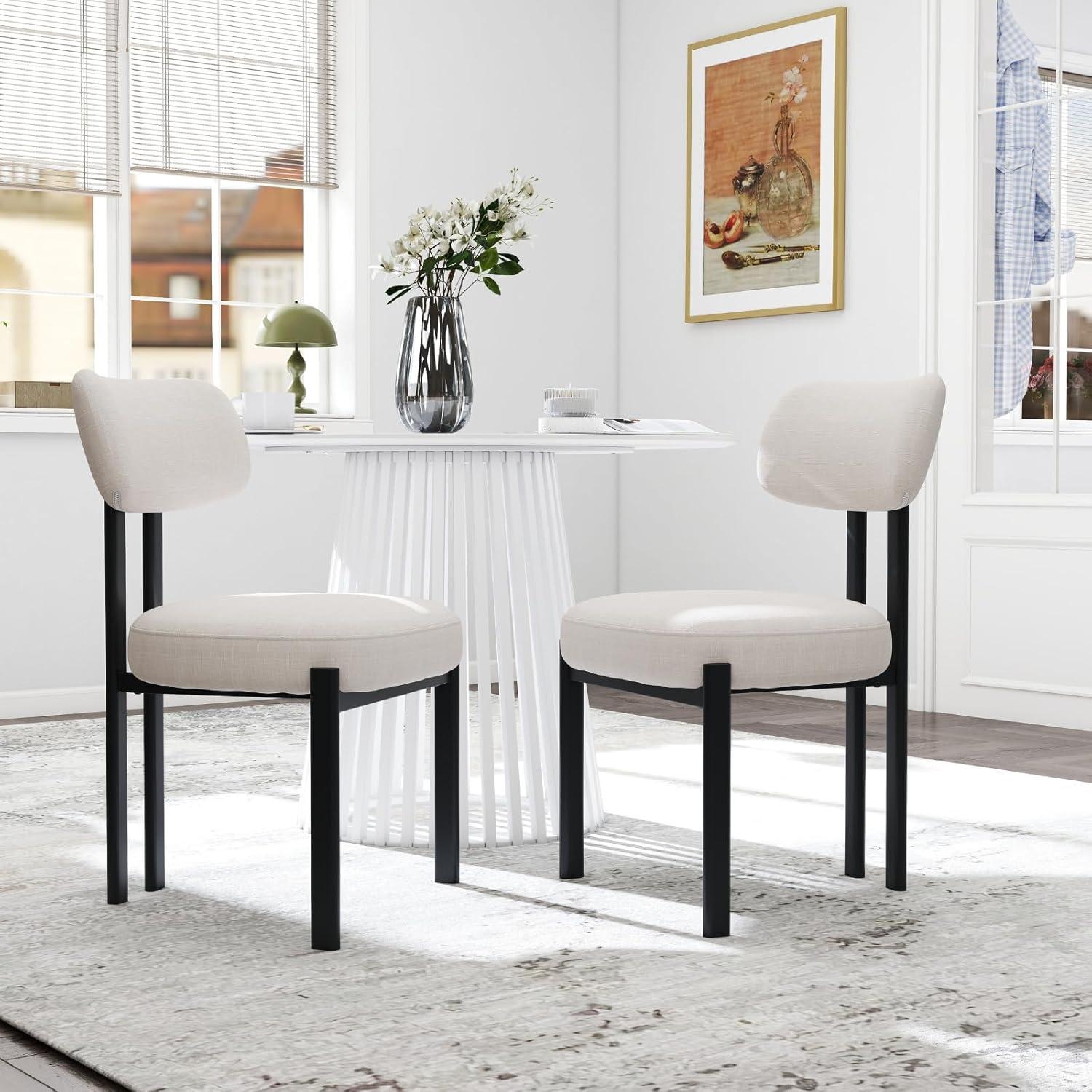 CONCETTA Dining Chairs Set of 4, Kitchen Chairs with Curved Backrest & Metal Legs, Mid Century Modern Round Dining Room Chairs for Vanity, Living Room,Beige