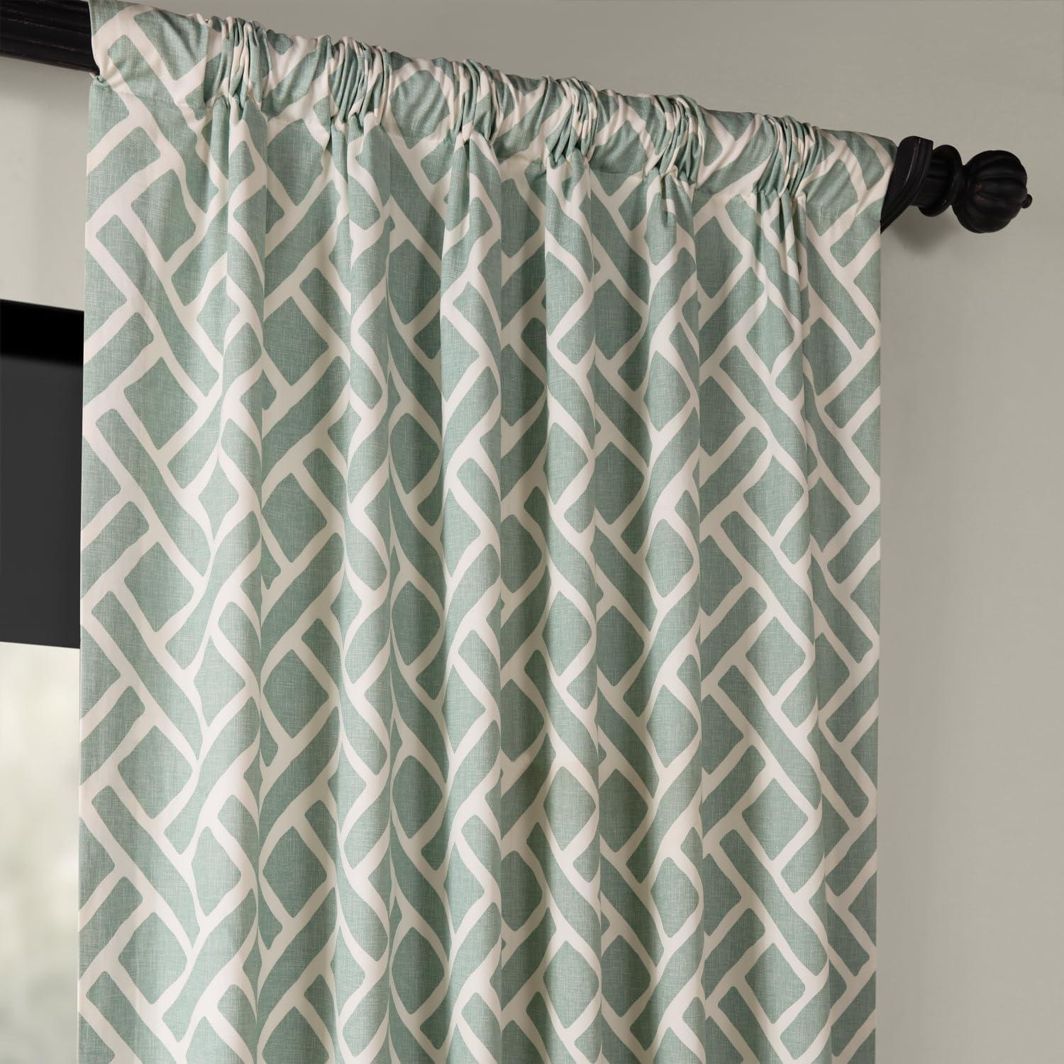 Martinique Aqua Printed Cotton Curtain (1 Panel), Martinique Aqua, 50W X 96L