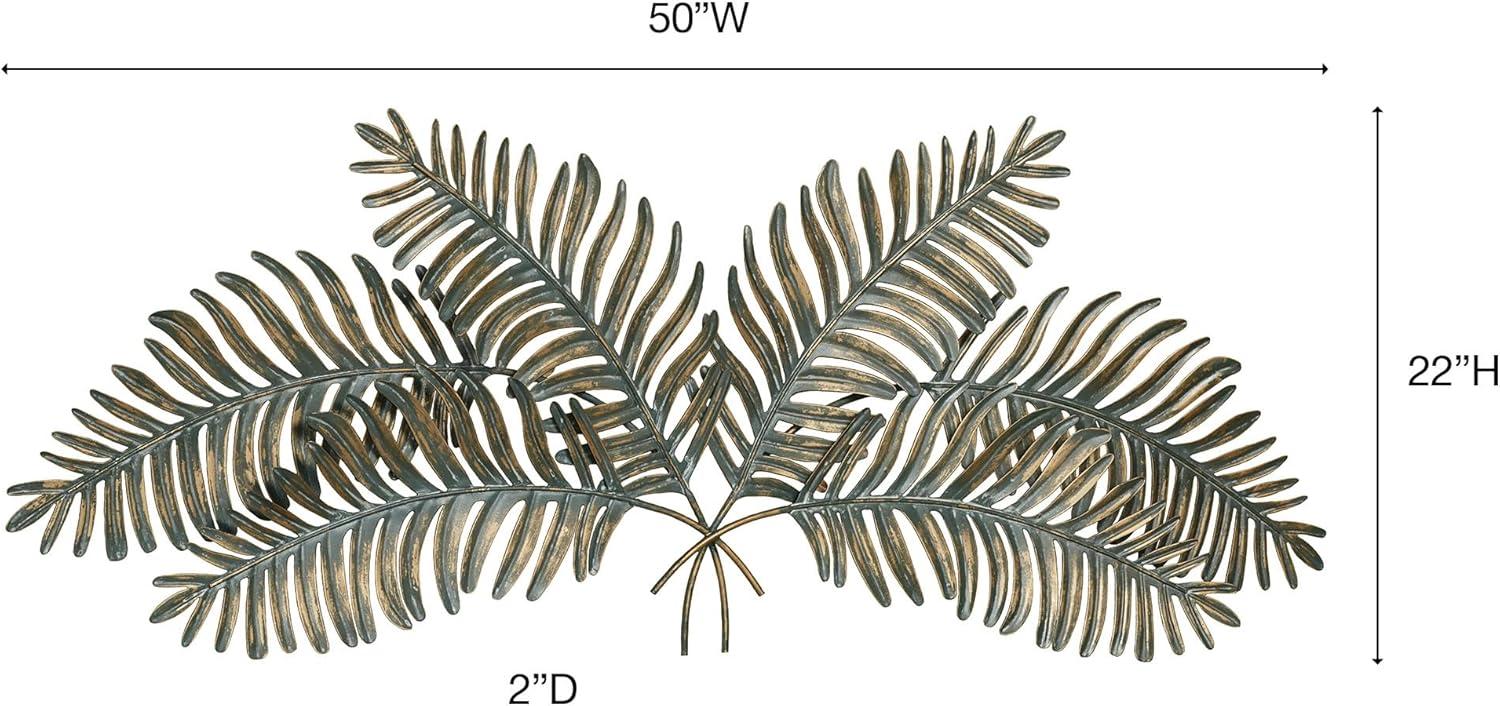 Large Verdi Green and Gold Metal Fern Fronds Wall Sculpture