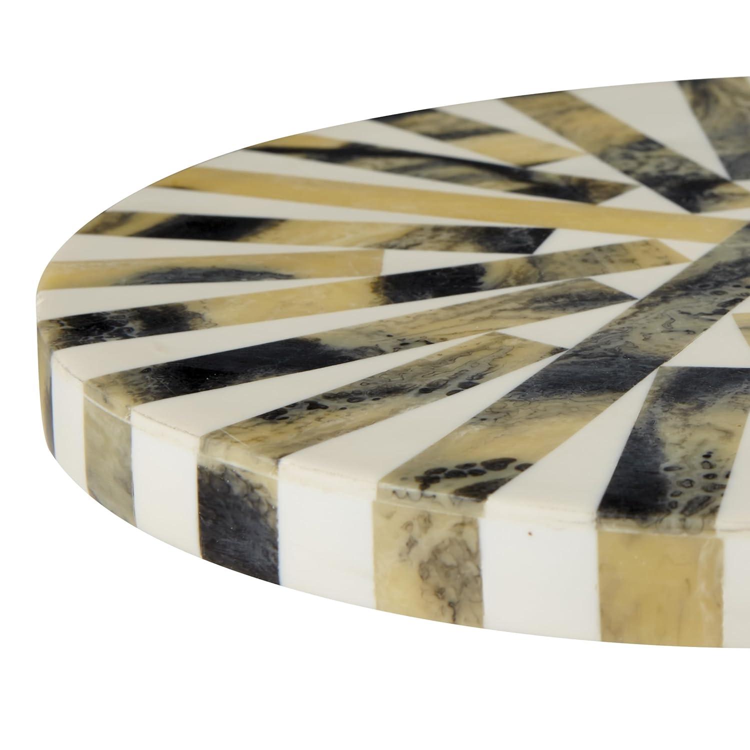 OSP Home Furnishings Round Side Table, Set of 2, Mosaic Black and White Top with Black Metal Base