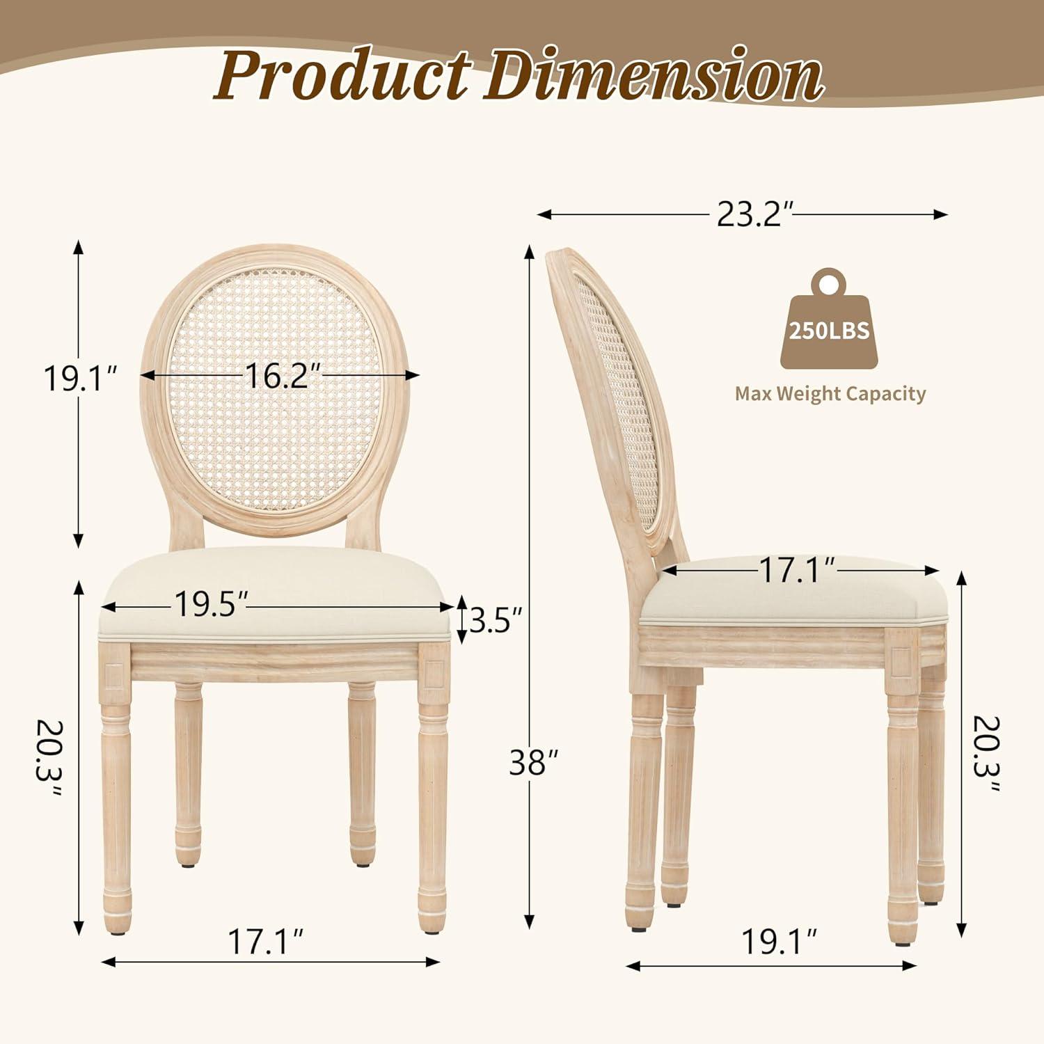 One Allium Way® French Style Rattan Back Solid Wood Upholstered Dining Chairs(Set of 6)