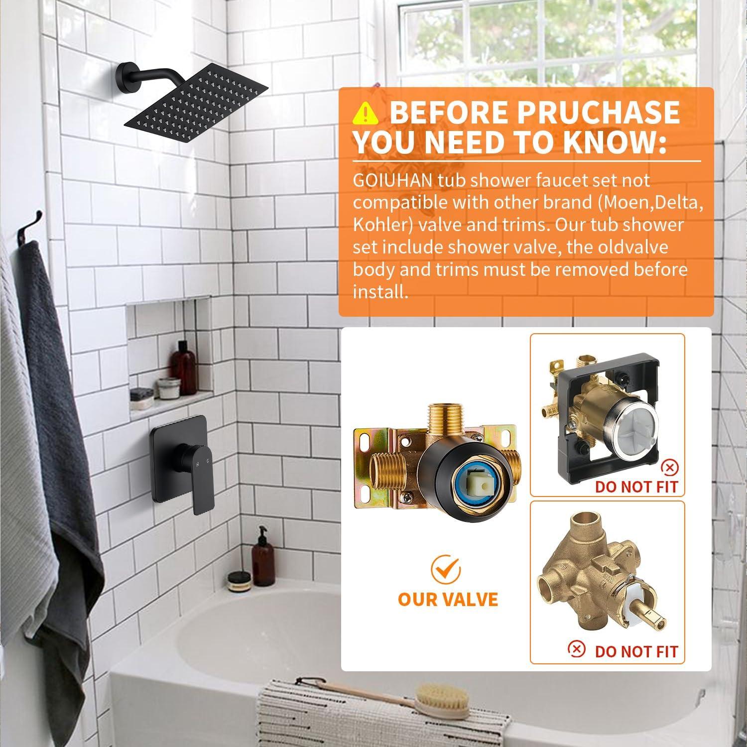 Matte Black Shower Faucet Set Bathroom Rain Shower System 8in Shower Head Combo