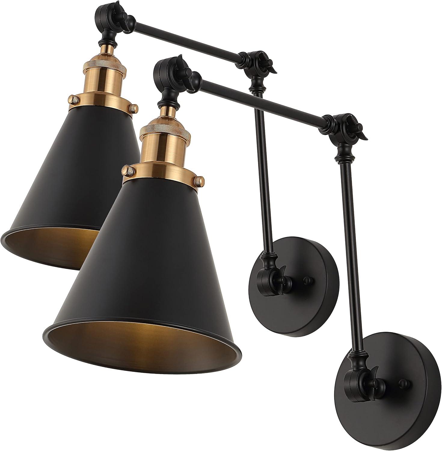 Rover 7" Adjustable Classic Glam Arm Metal LED Wall Sconce, Black/Brass Gold (Set of 2)