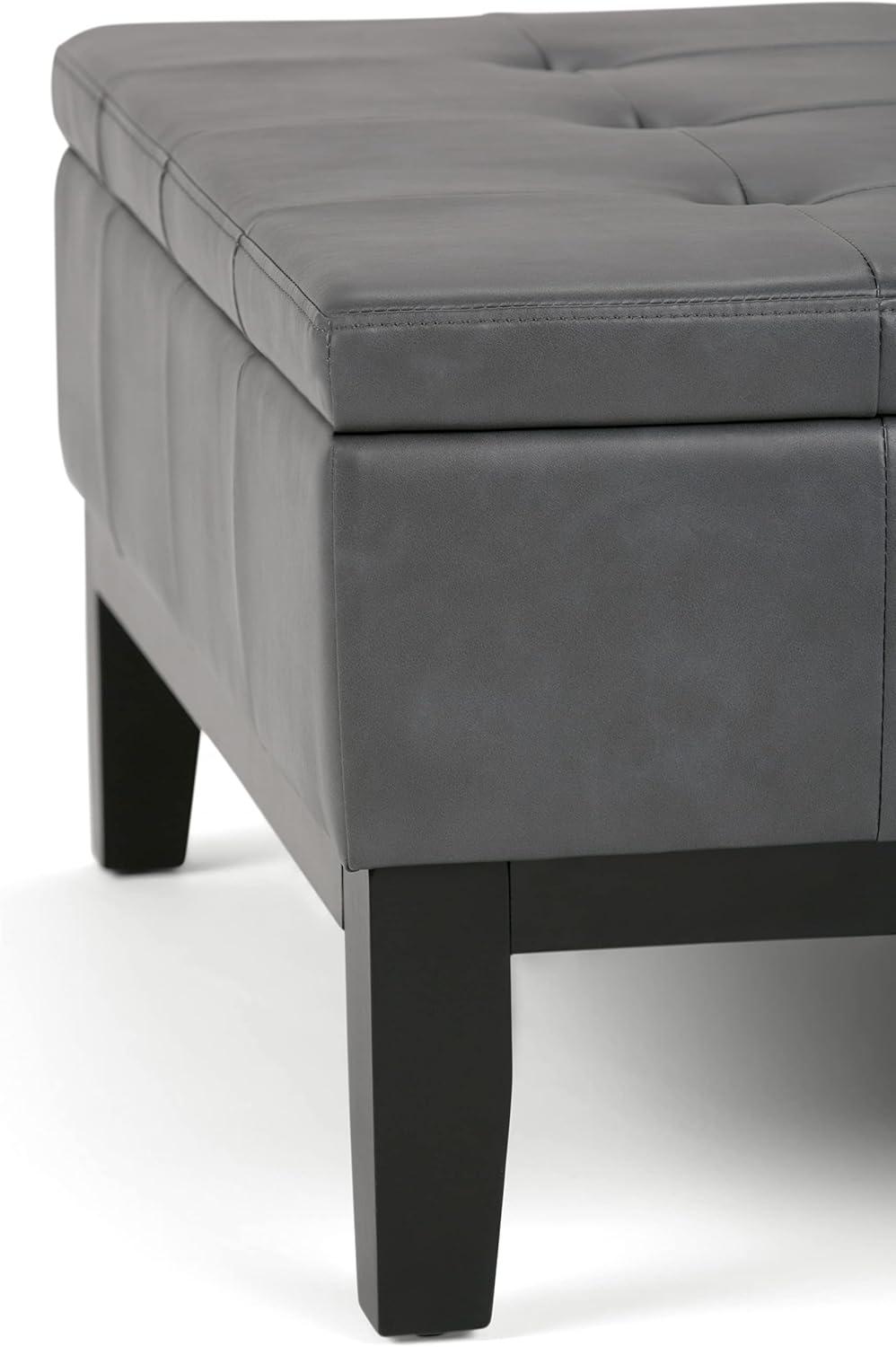 Simpli Home Dover 36"W Upholstered Square Coffee Table Storage Ottoman with Split Tufted Lift Top