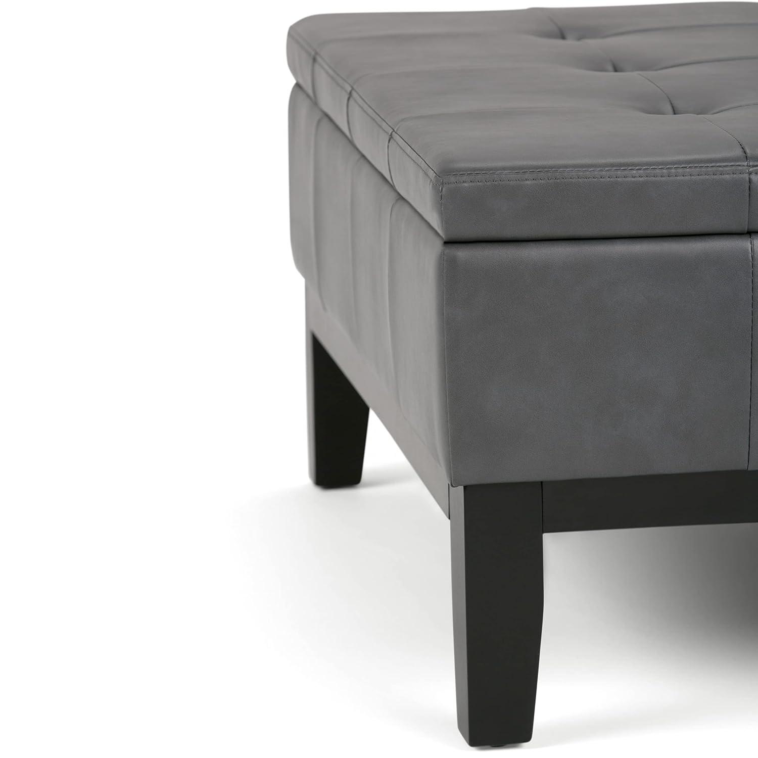 Simpli Home Dover 36"W Upholstered Square Coffee Table Storage Ottoman with Split Tufted Lift Top