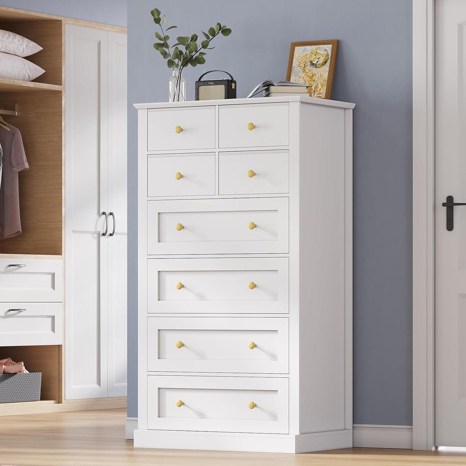 Winston Porter 8 Drawers Tall Dresser For Bedroom, Tall Dressers And Chest Of Drawers, Vertical Chest Of Drawers Dresser For Bedroom