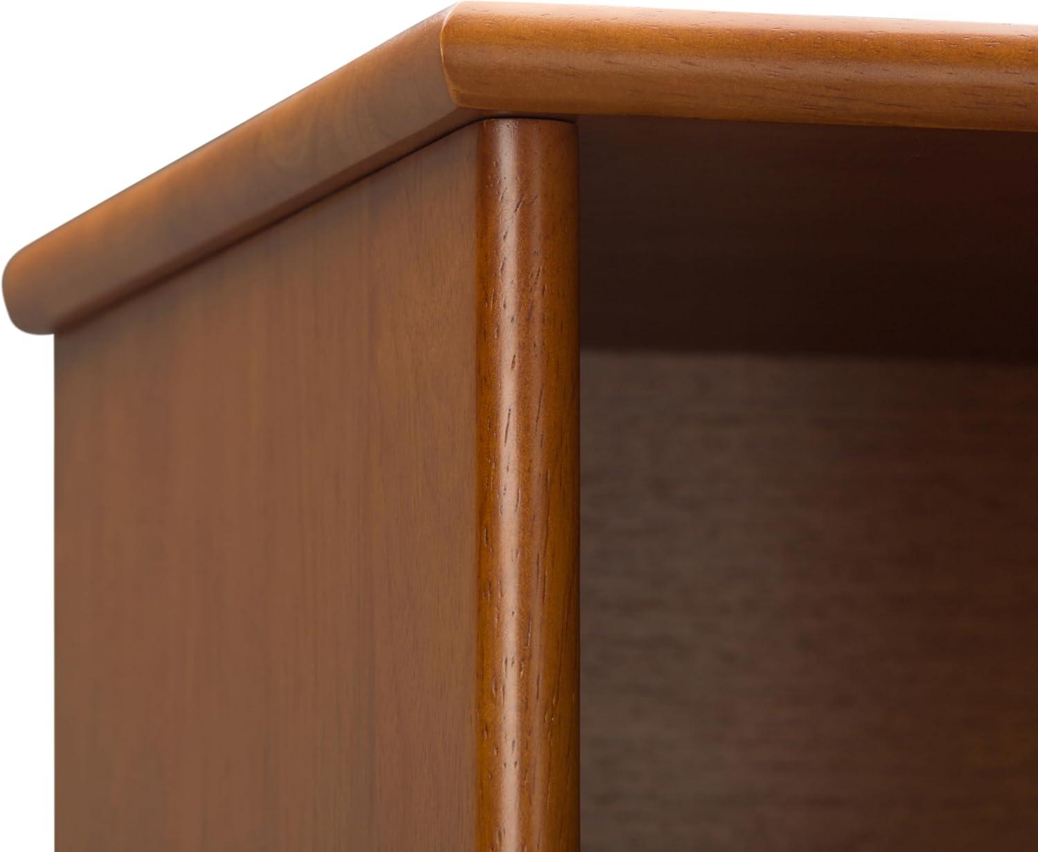 Simpli Home Draper 35"W Solid Hardwood 6 Shelf Compartment Mid-Century Modern Wide Bookcase with 2 Drawers
