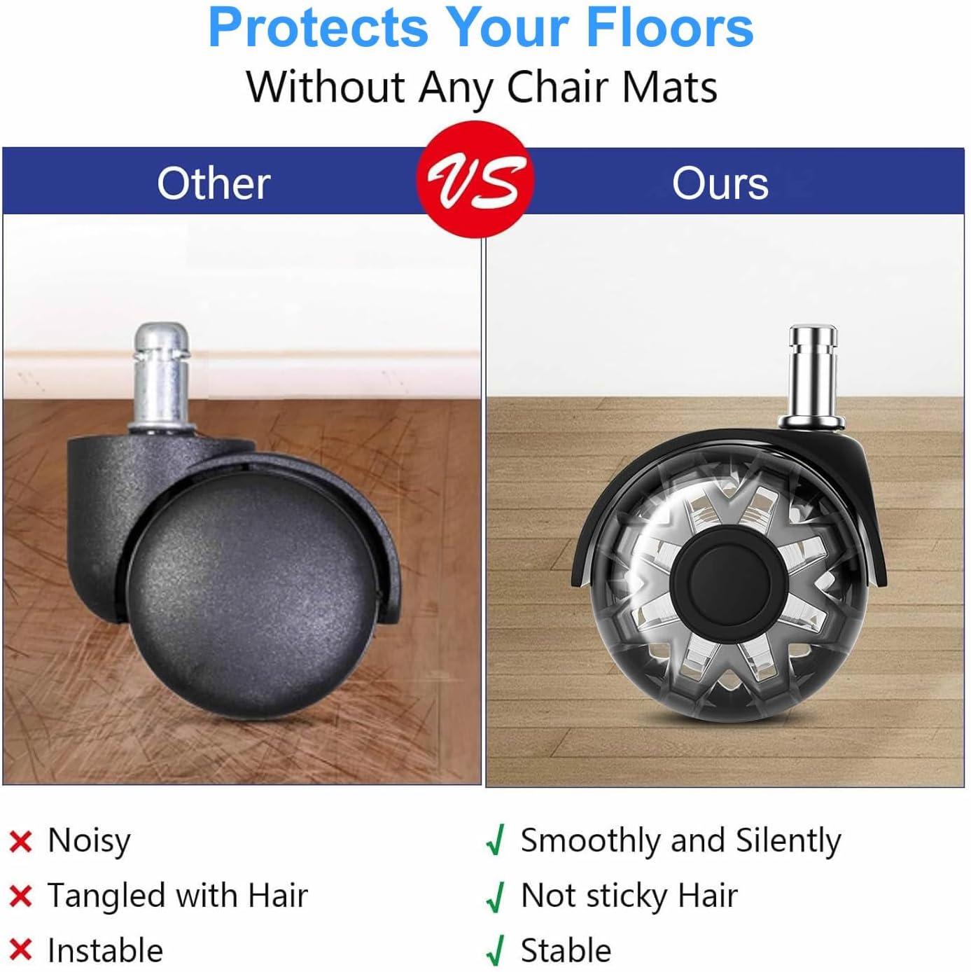 Office Chair Caster Wheels 2" Dual Wheels Set of 5 for Tile and Hardwood Floors, Universal Fit for Most Chairs (Transparent)