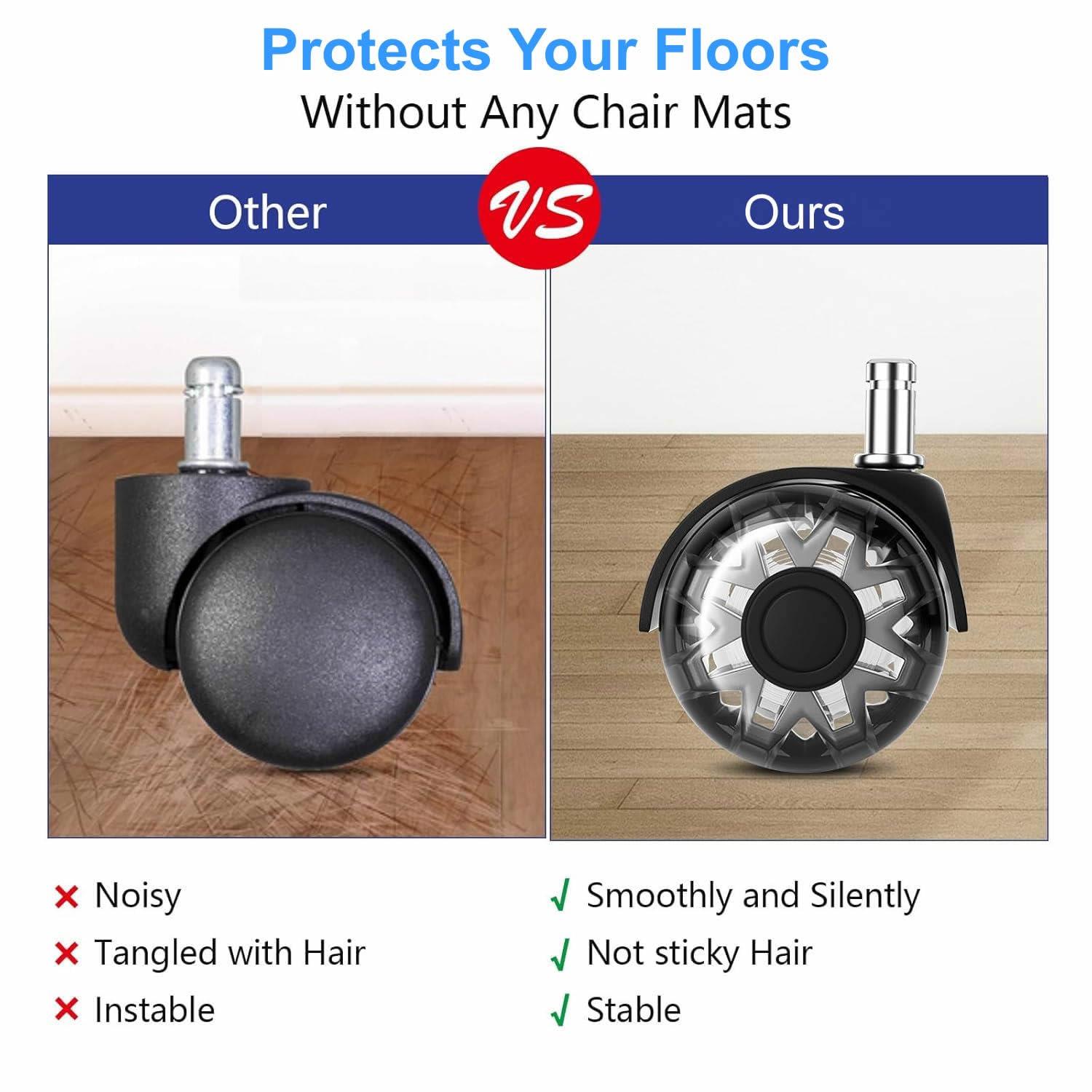 Office Chair Caster Wheels 2" Dual Wheels Set of 5 for Tile and Hardwood Floors, Universal Fit for Most Chairs (Transparent)