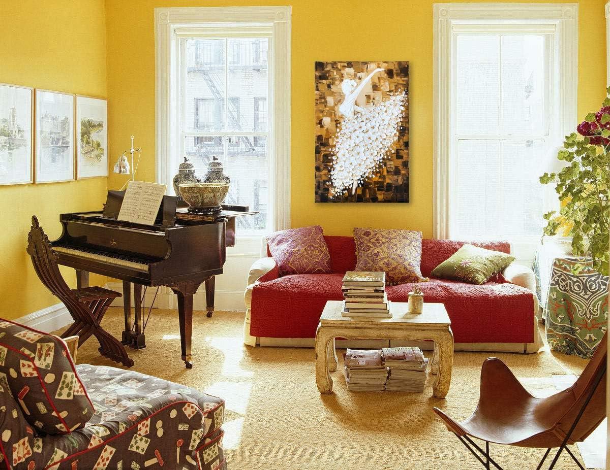 Paimuni 100% Hand Painted Canvas Wall Art Italy Town Mediterranean Tuscany Sea Coast Flowers Oil Painting Stretched and Framed Ready to Hang Landscape Scenery Wall Decor 24x36 Inch